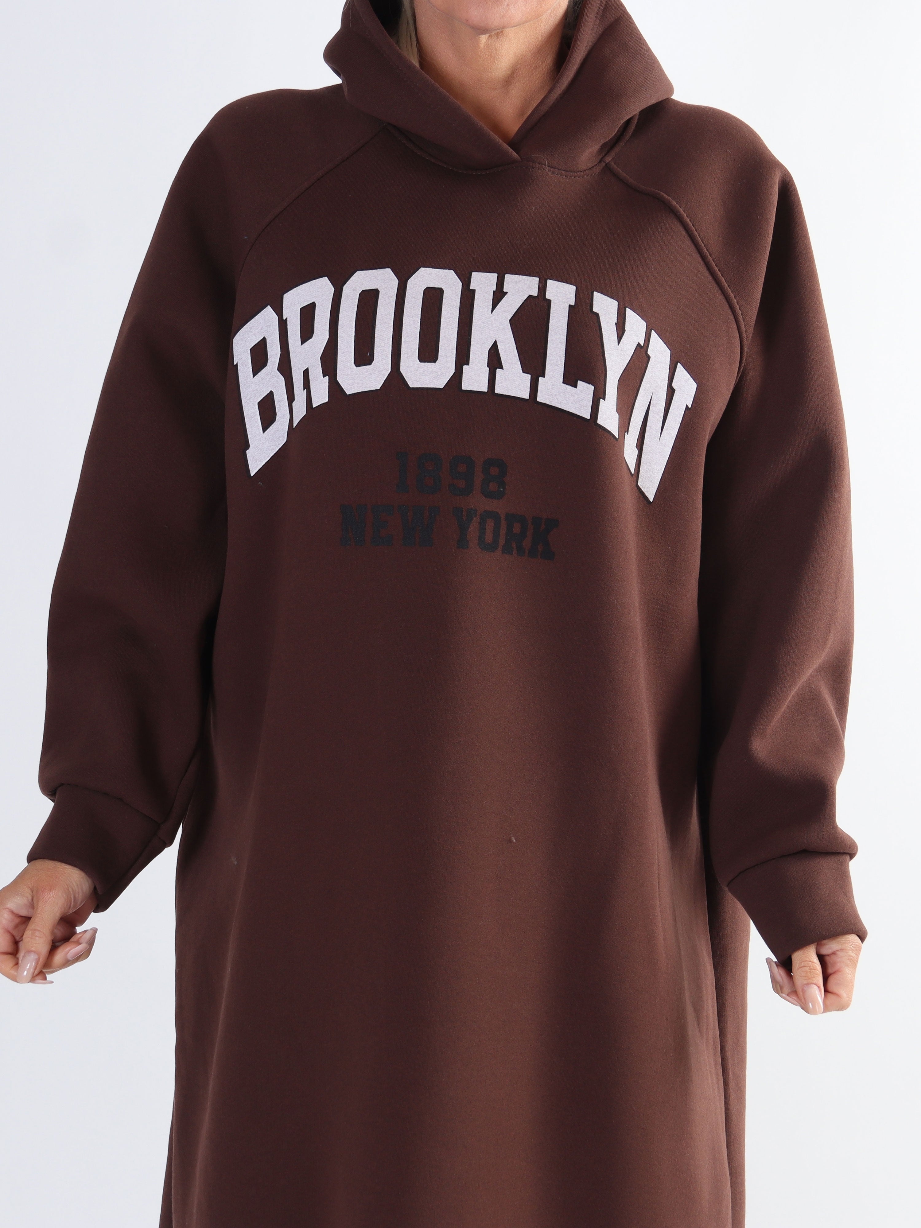 Angela - Lång plus size hoodieklänning i bomull