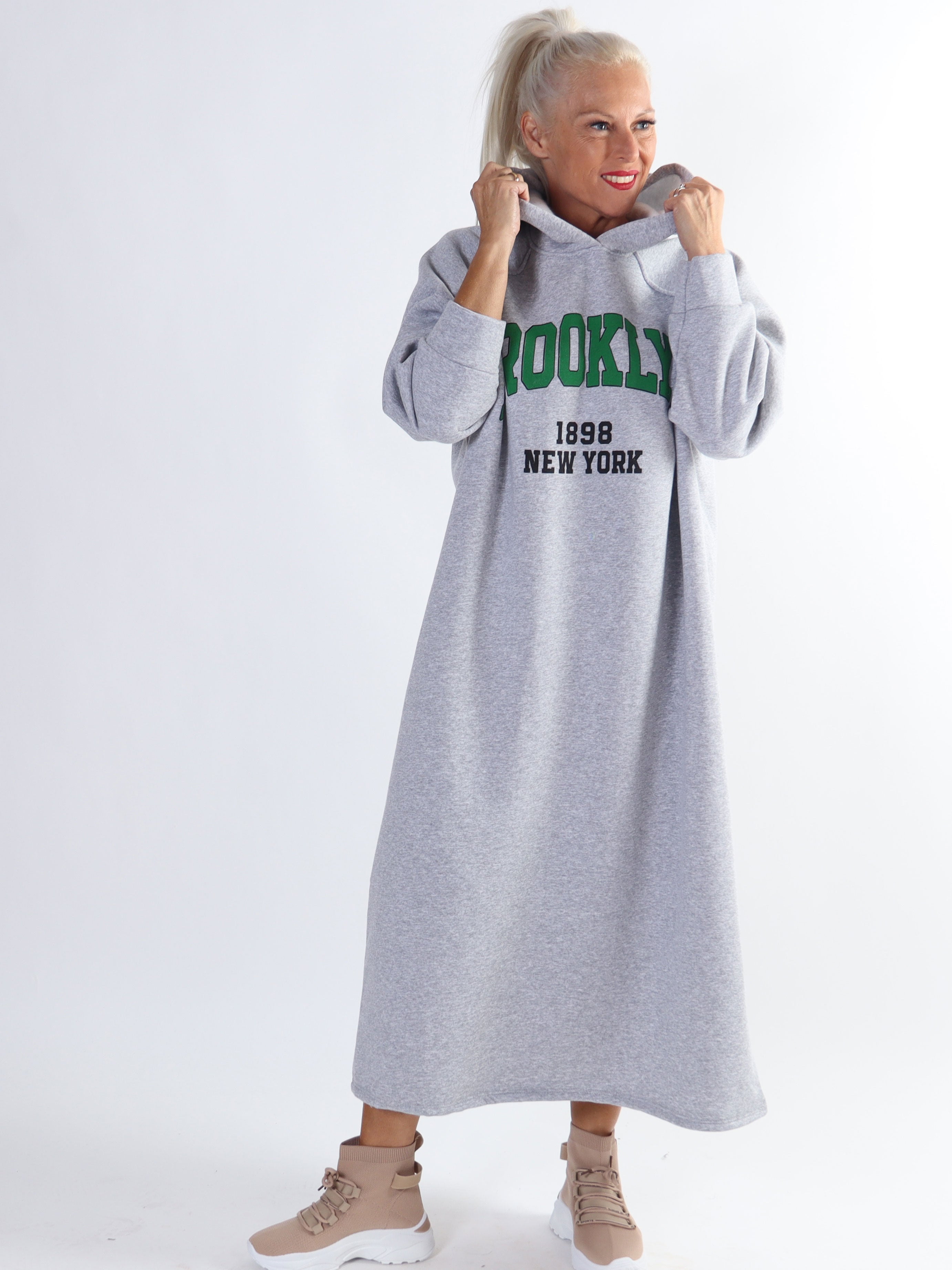 Angela - Lång plus size hoodieklänning i bomull