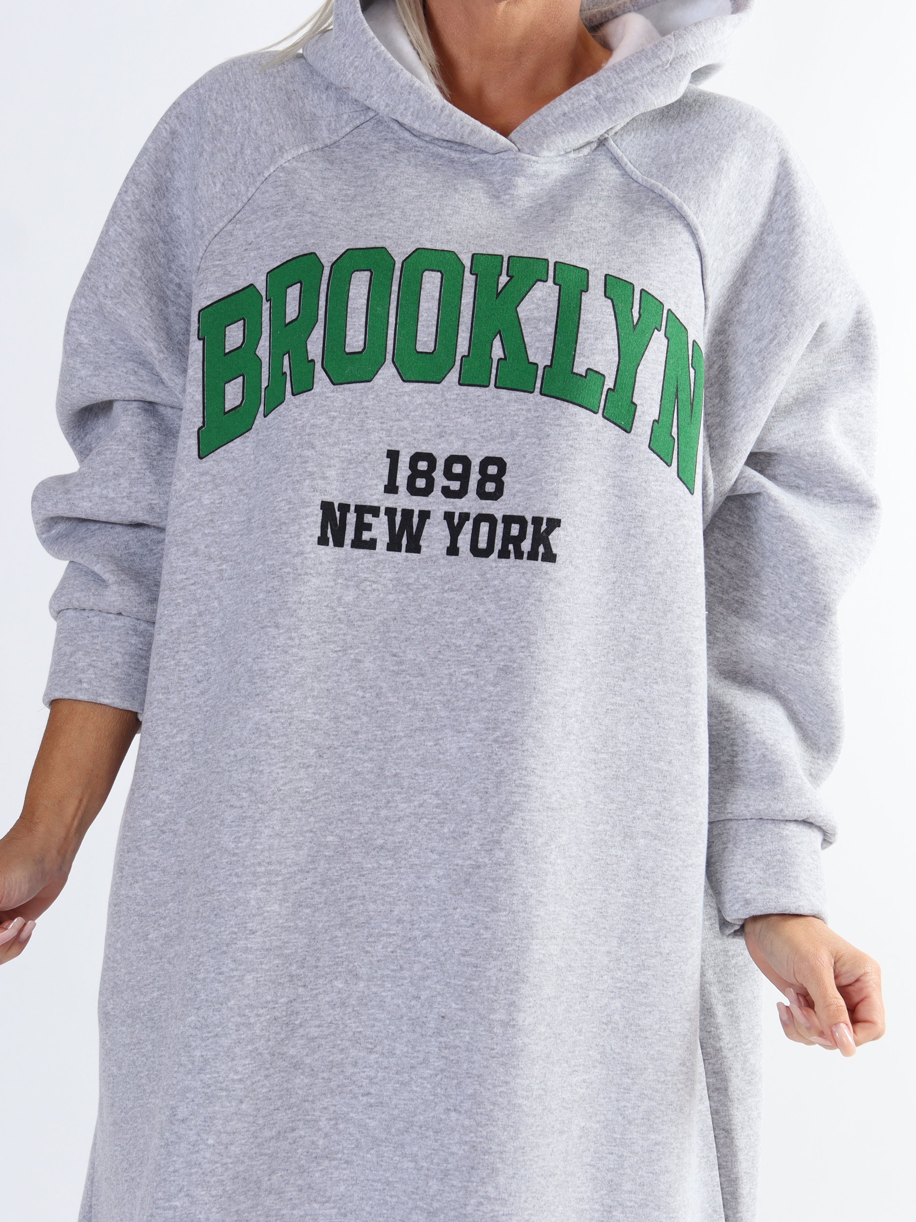 Angela - Lång plus size hoodieklänning i bomull