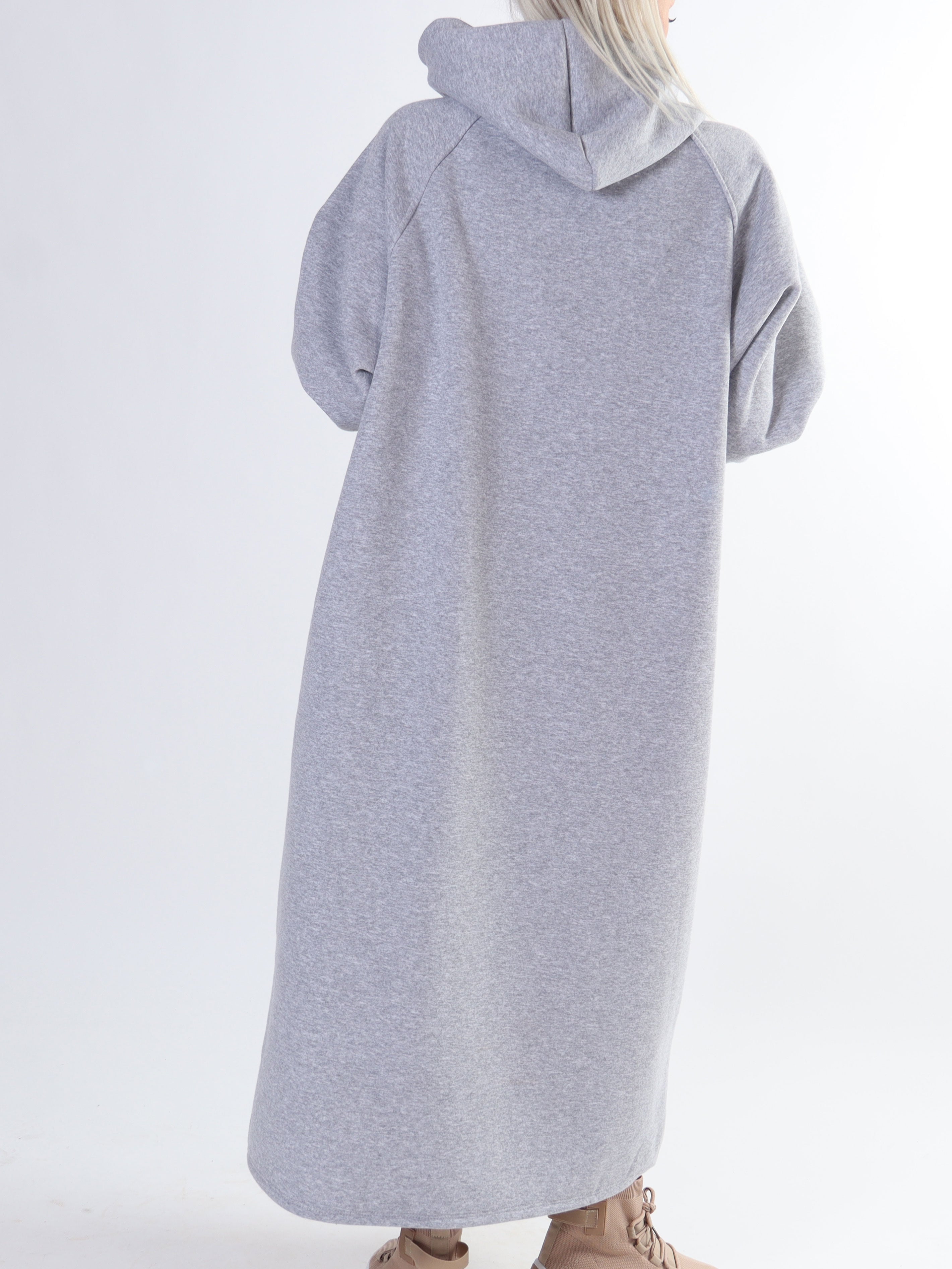 Angela - Lång plus size hoodieklänning i bomull