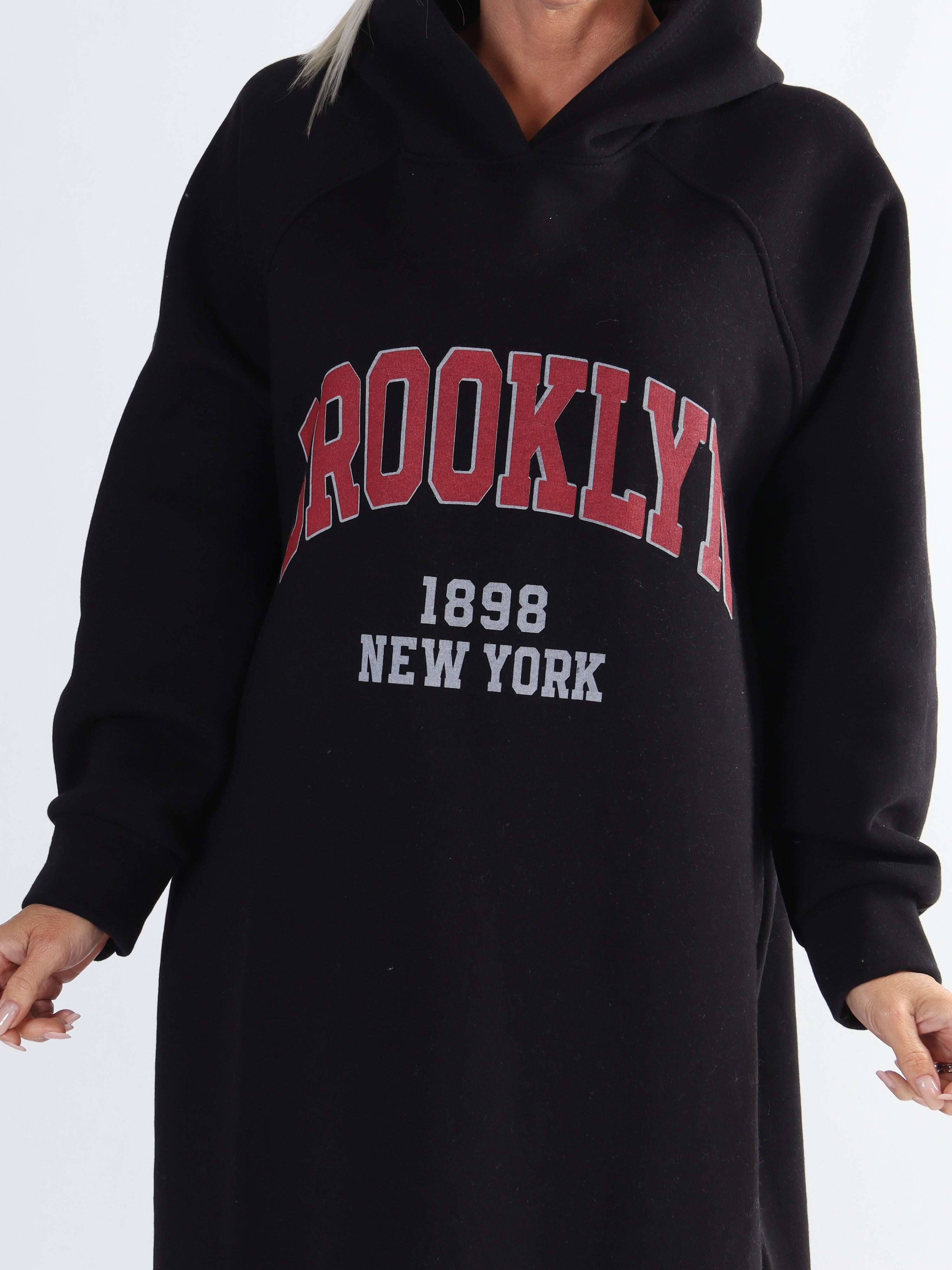 Angela - Lång plus size hoodieklänning i bomull