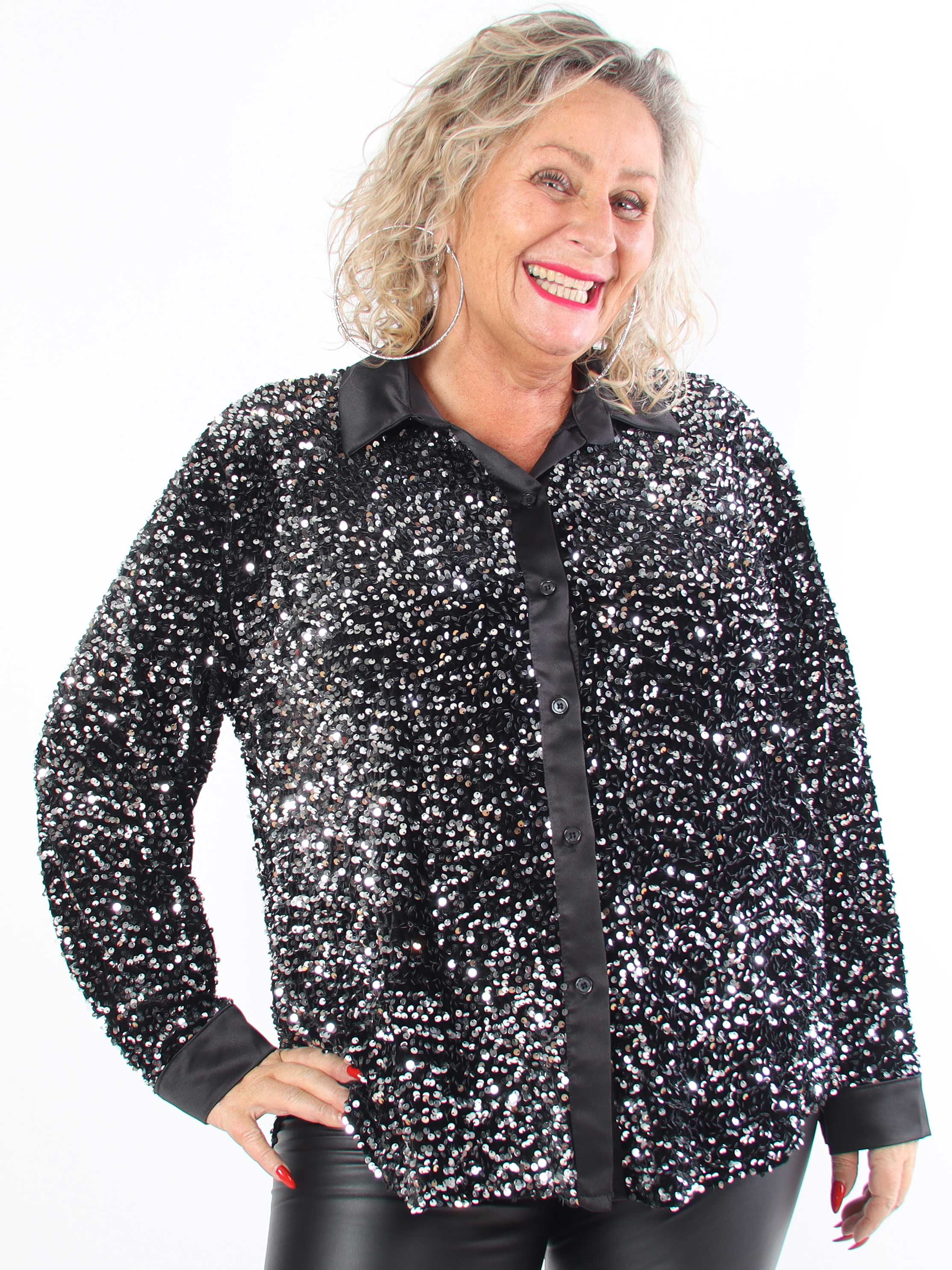 Anicha - Vacker skjorta i plusstorlek med paljetter och velour