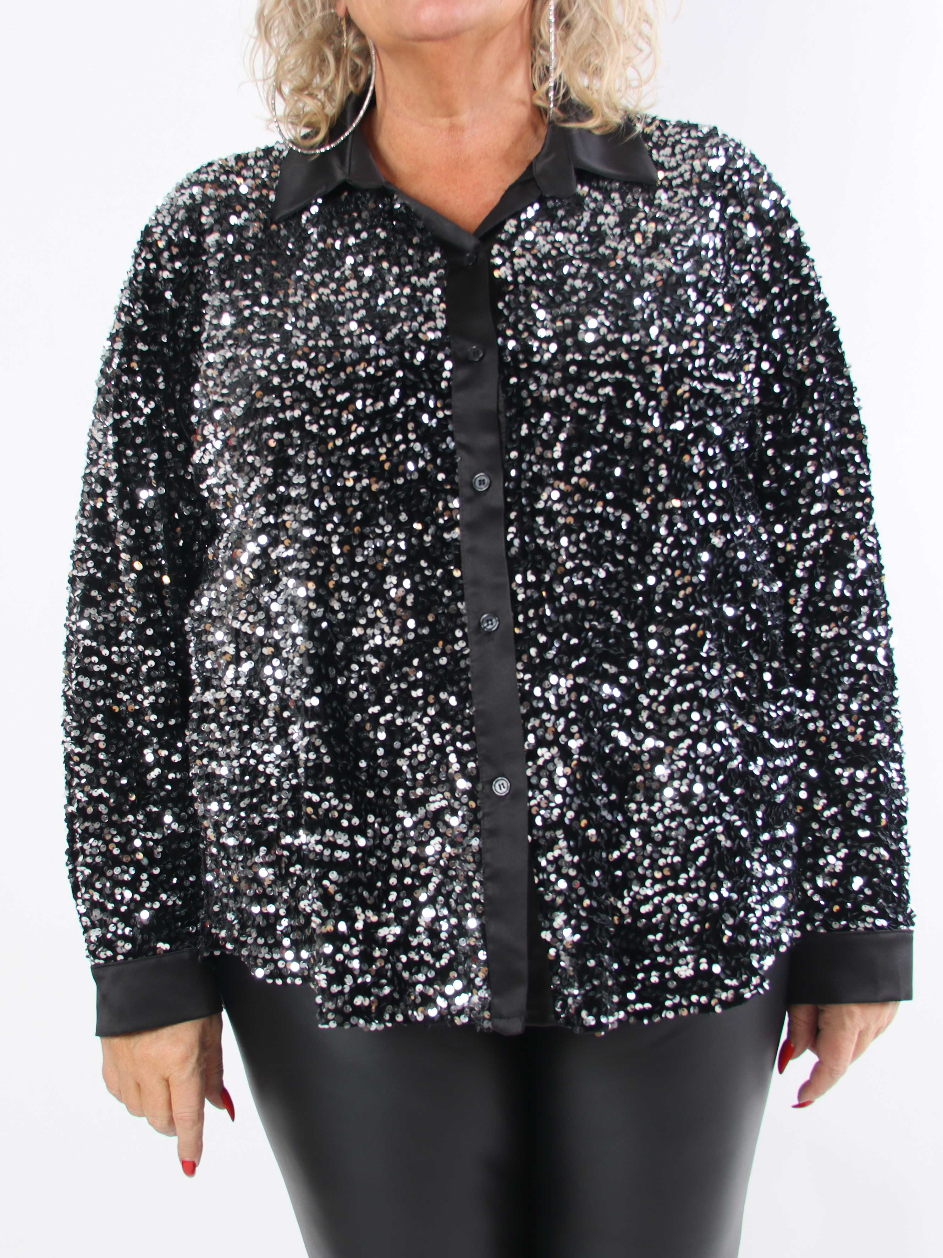 Anicha - Vacker skjorta i plusstorlek med paljetter och velour