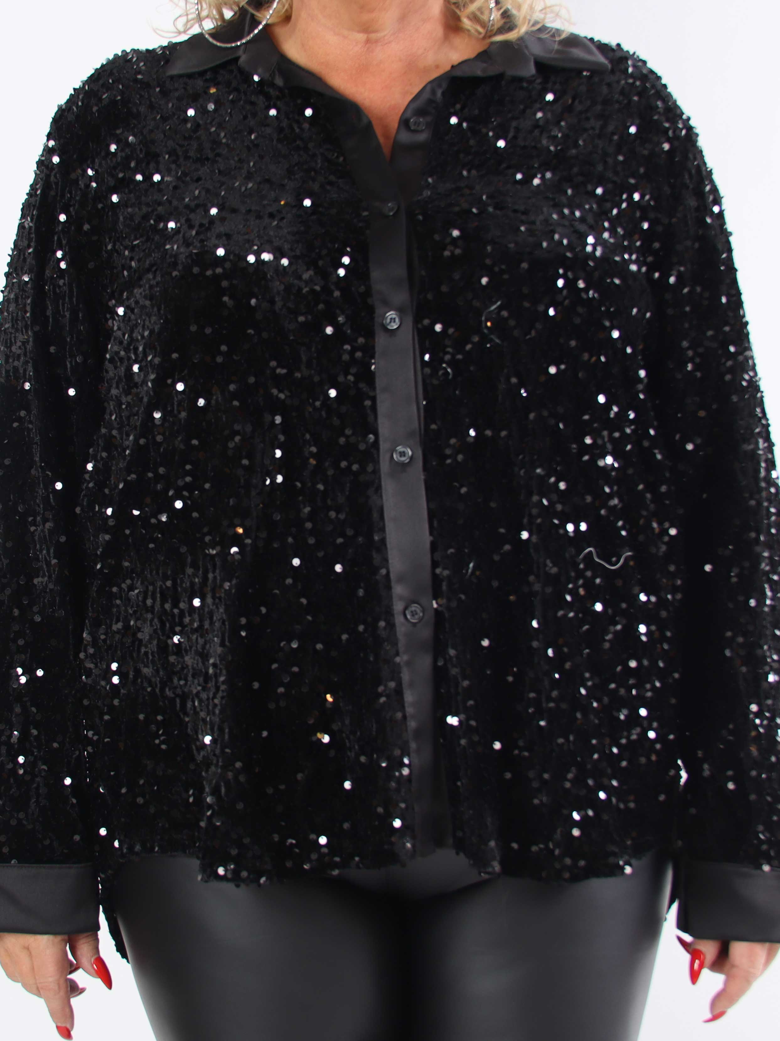 Anicha - Vacker skjorta i plusstorlek med paljetter och velour