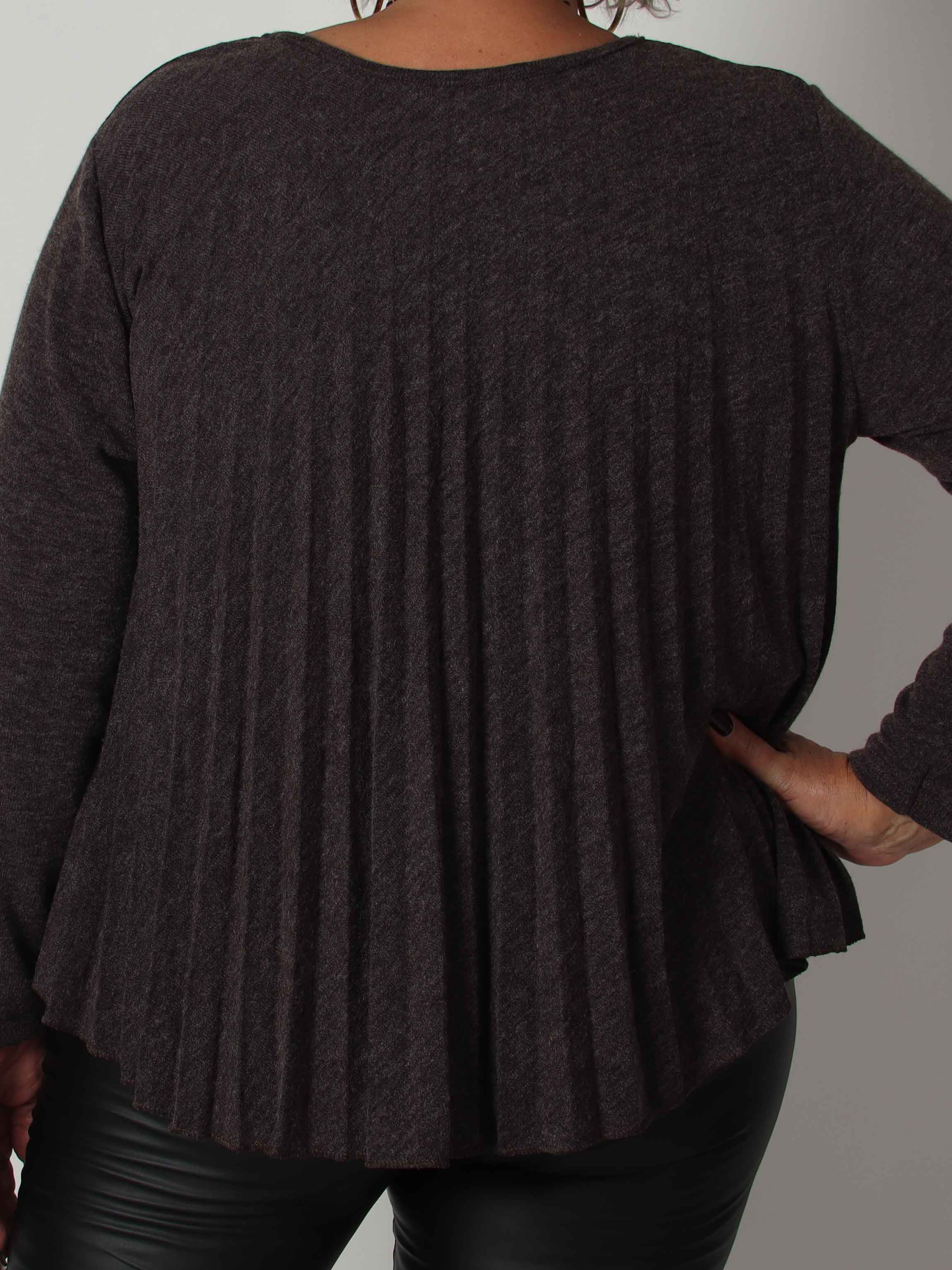 Anita Shirt - Blød plisseret  plus size strikbluse i viskose og uld