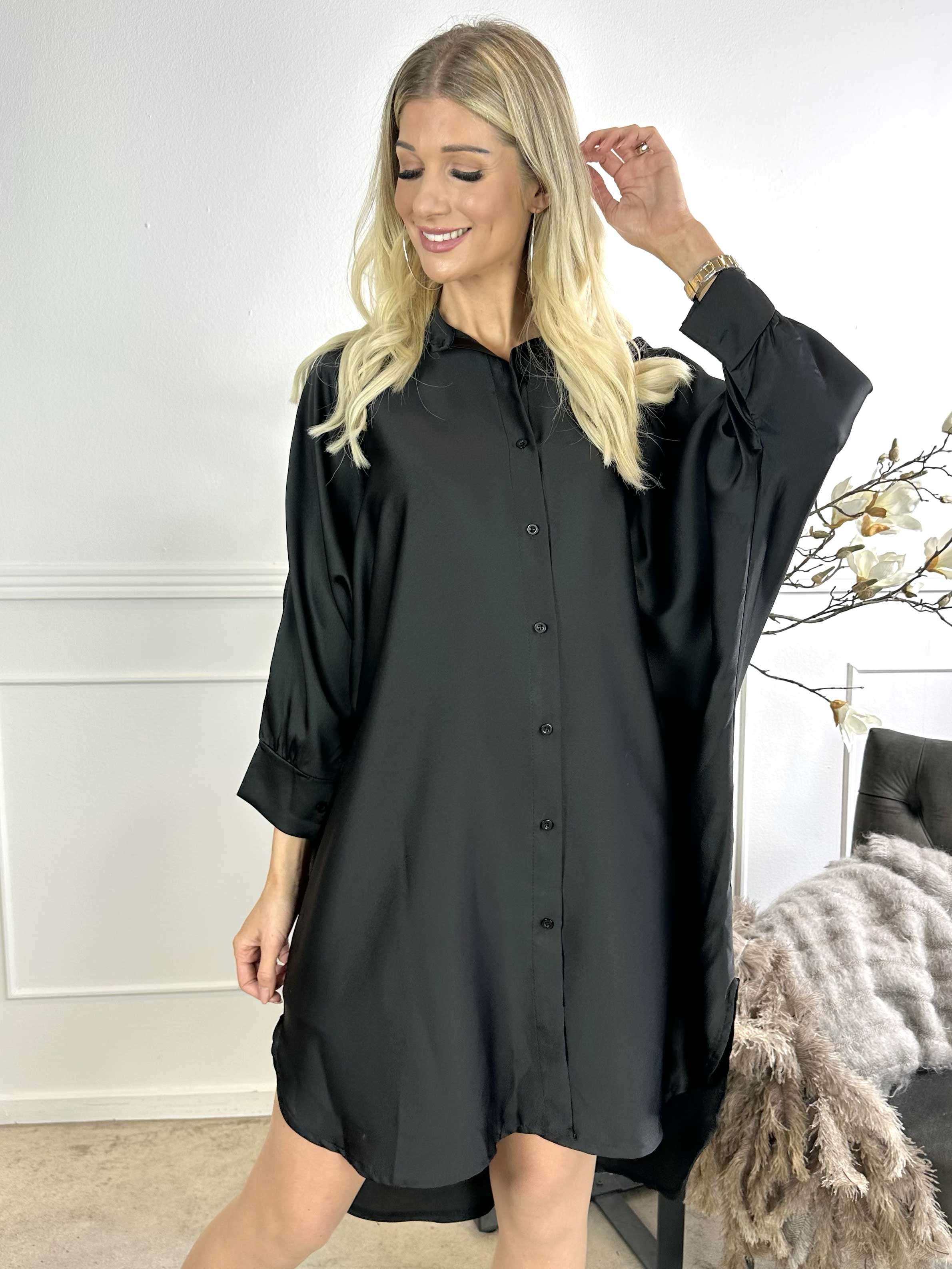 Anja - Skjorta i sidenlook med fladdermusärmar