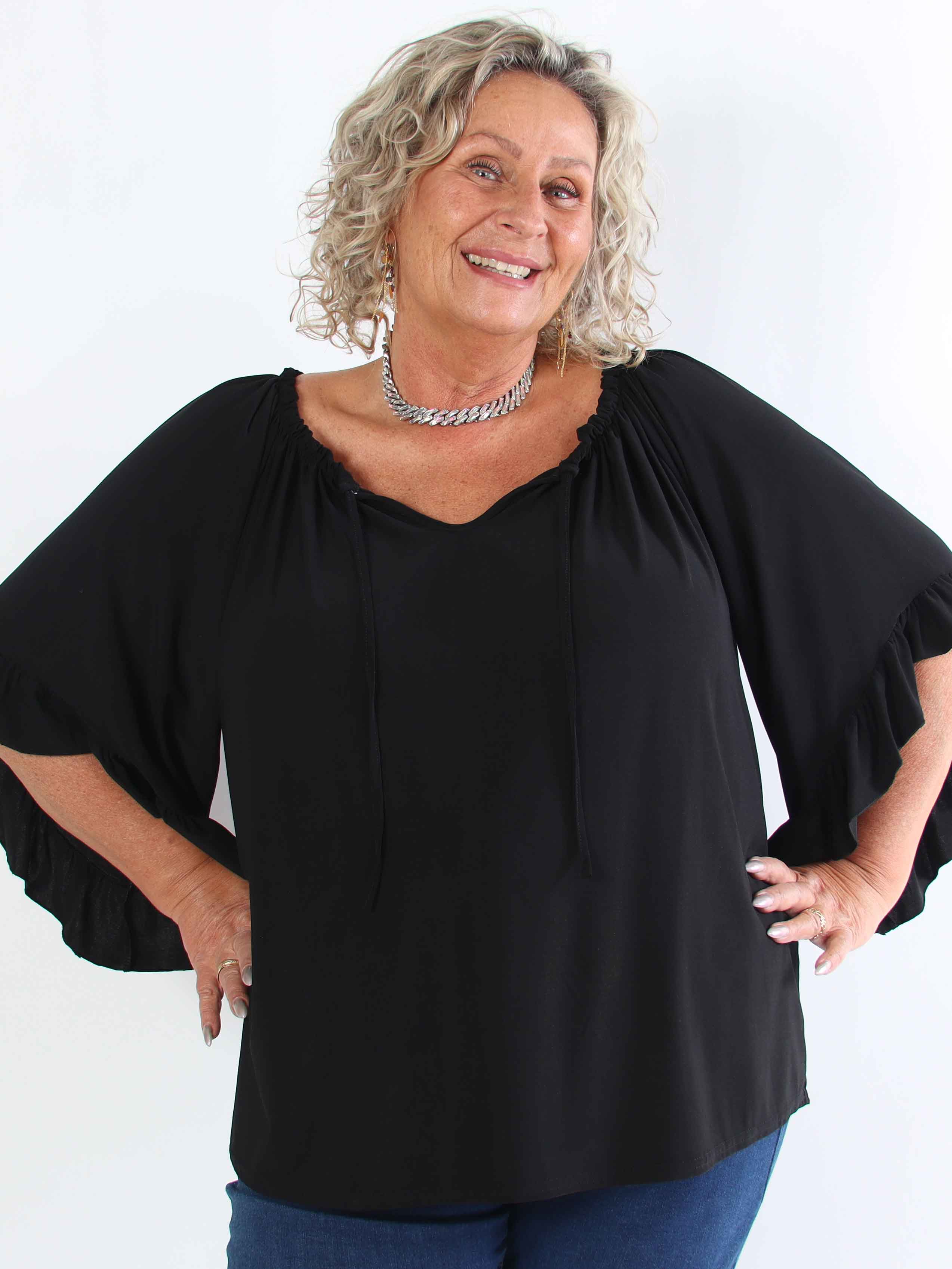 Anneli - Söt elastisk plus size tunika med volangärmar