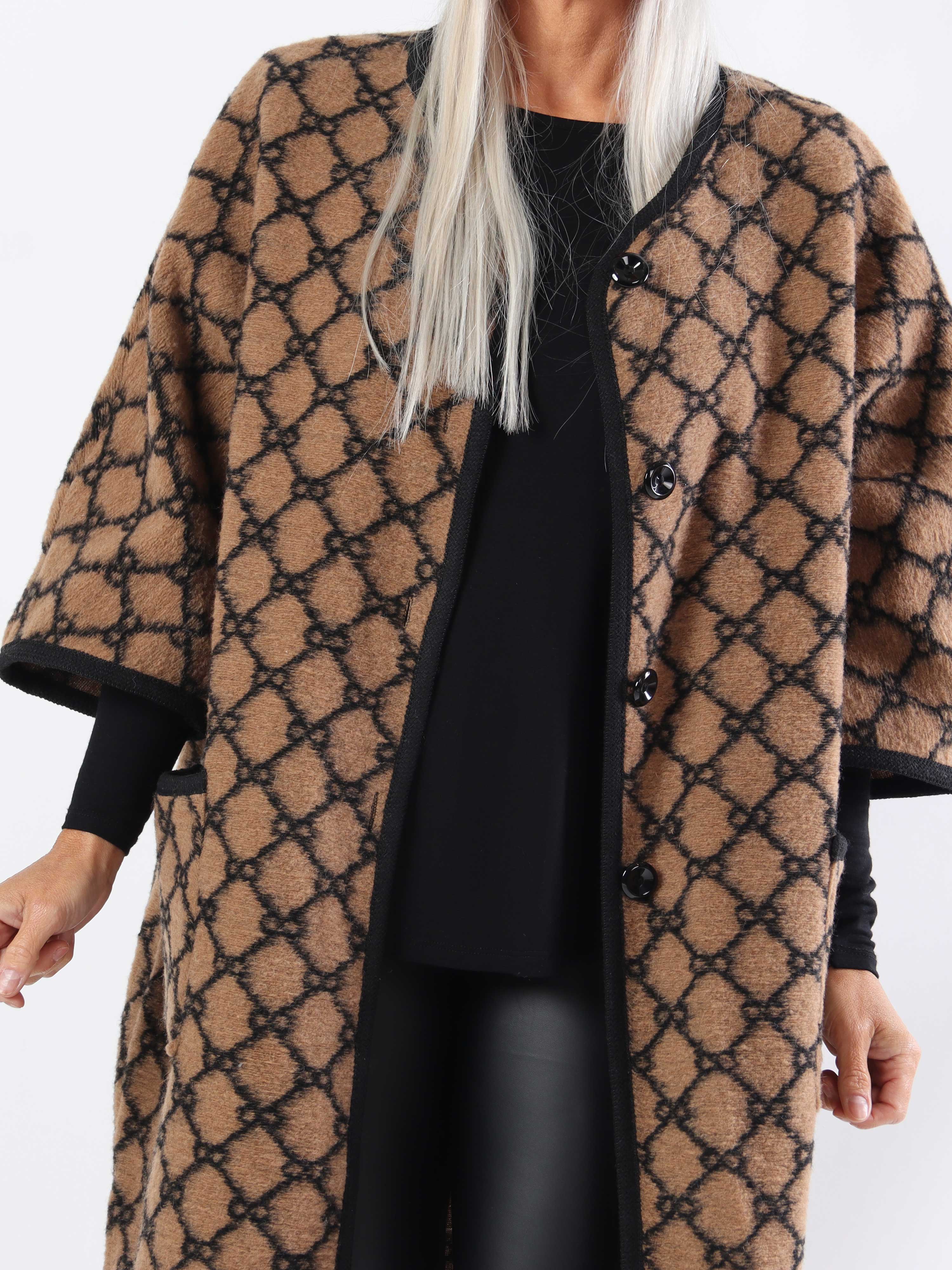 Arianna - Mönstrad plus size-kappa med ull