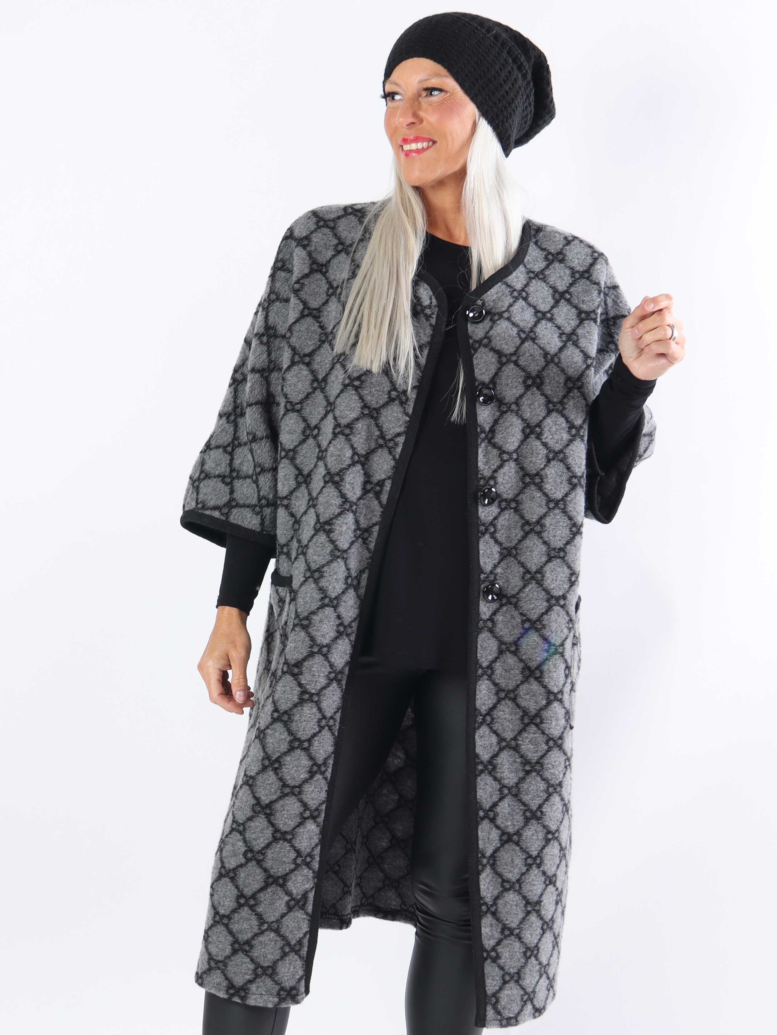 Arianna - Mönstrad plus size-kappa med ull