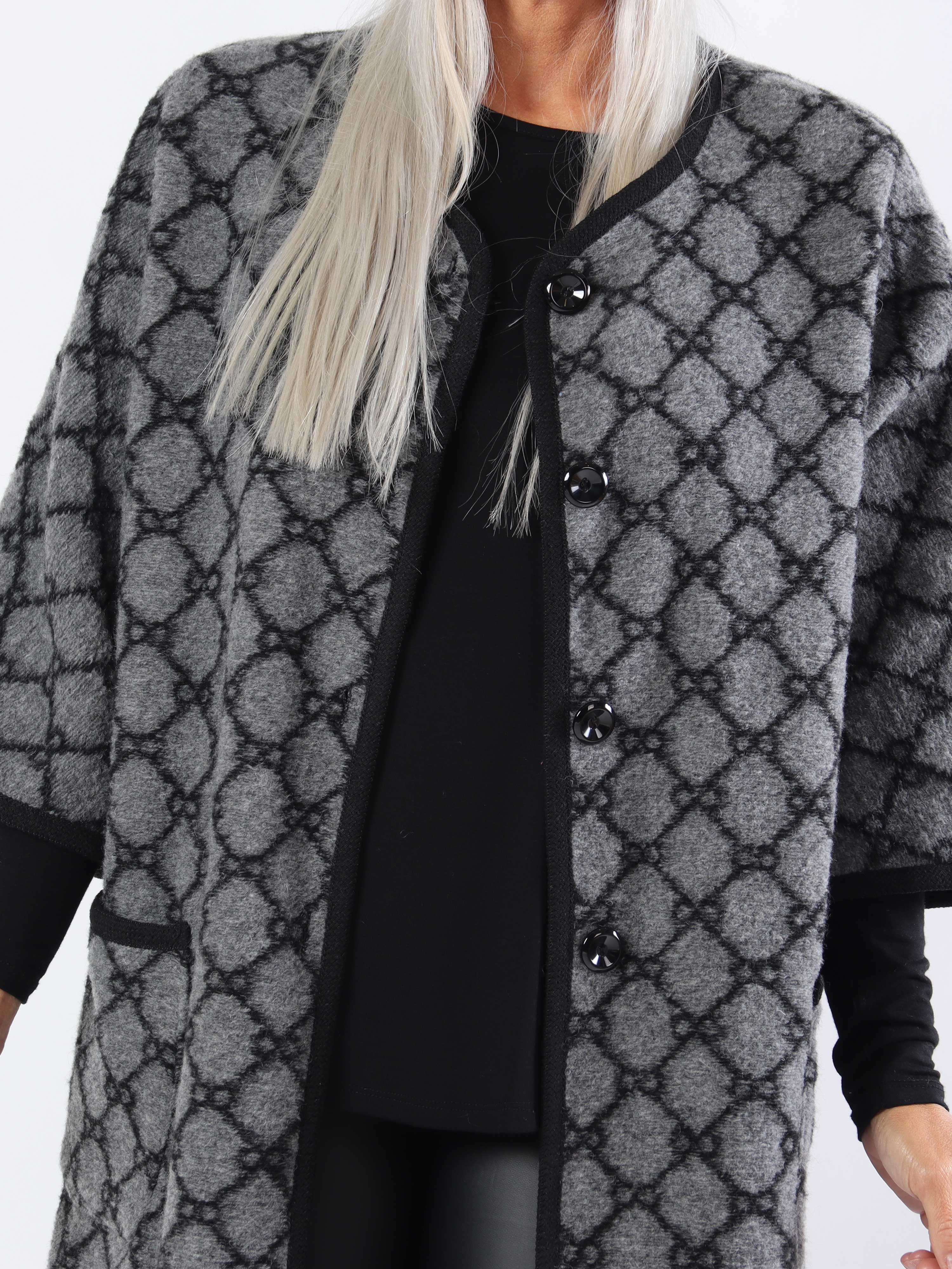 Arianna - Mönstrad plus size-kappa med ull