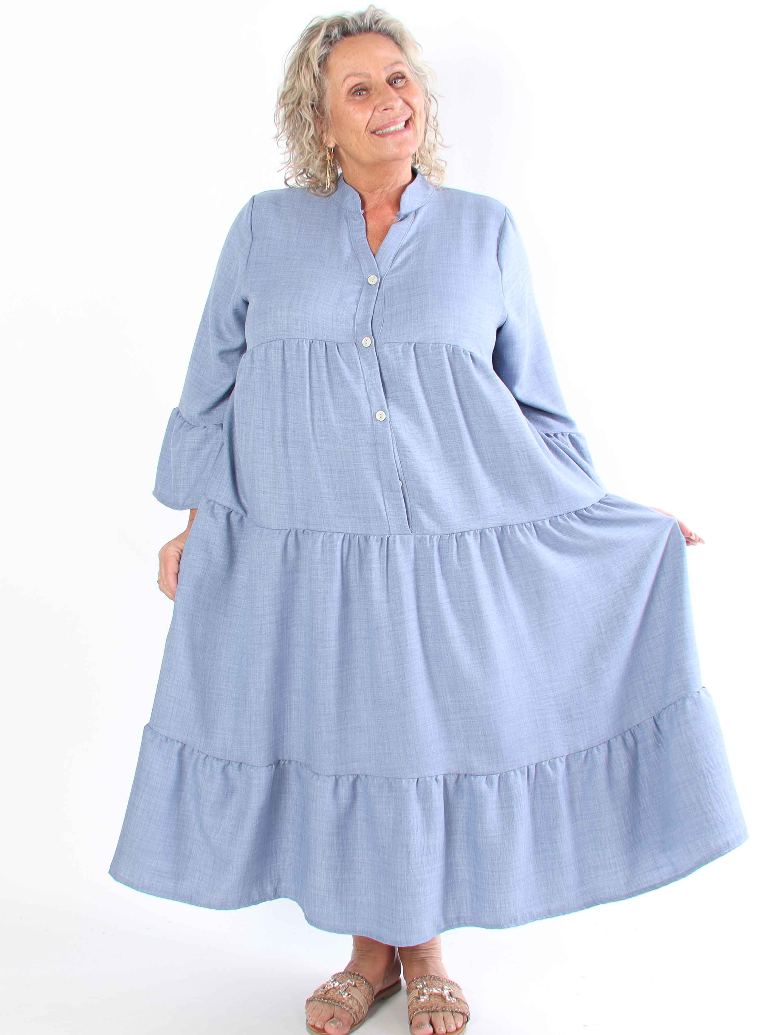 Arjana - Plus size-klänning med lager-på-lager-look och knappar