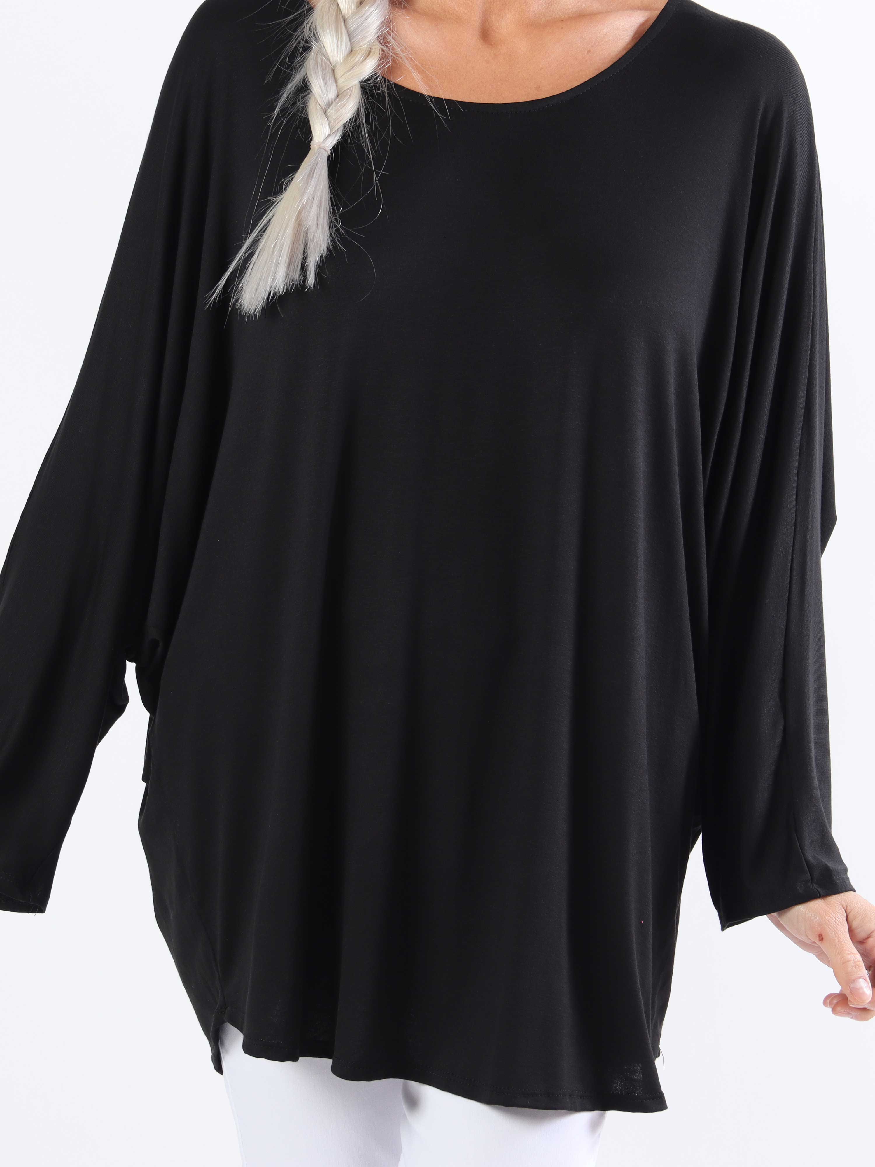 Augustine - Plus size-blus i stretchigt tyg med fladdermusärmar