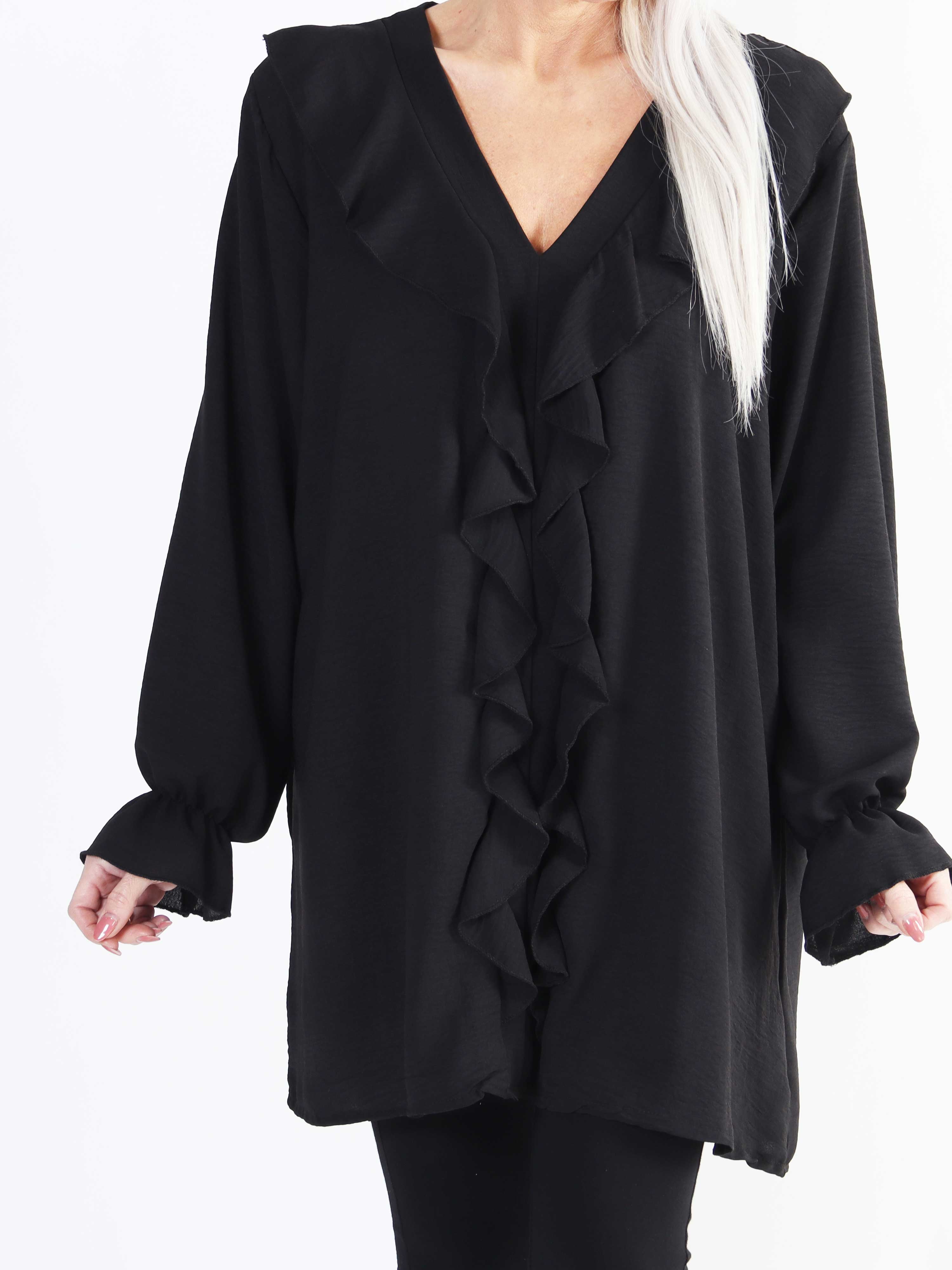 Ava - Söt tunika med volanger i stora storlekar - Turquoise