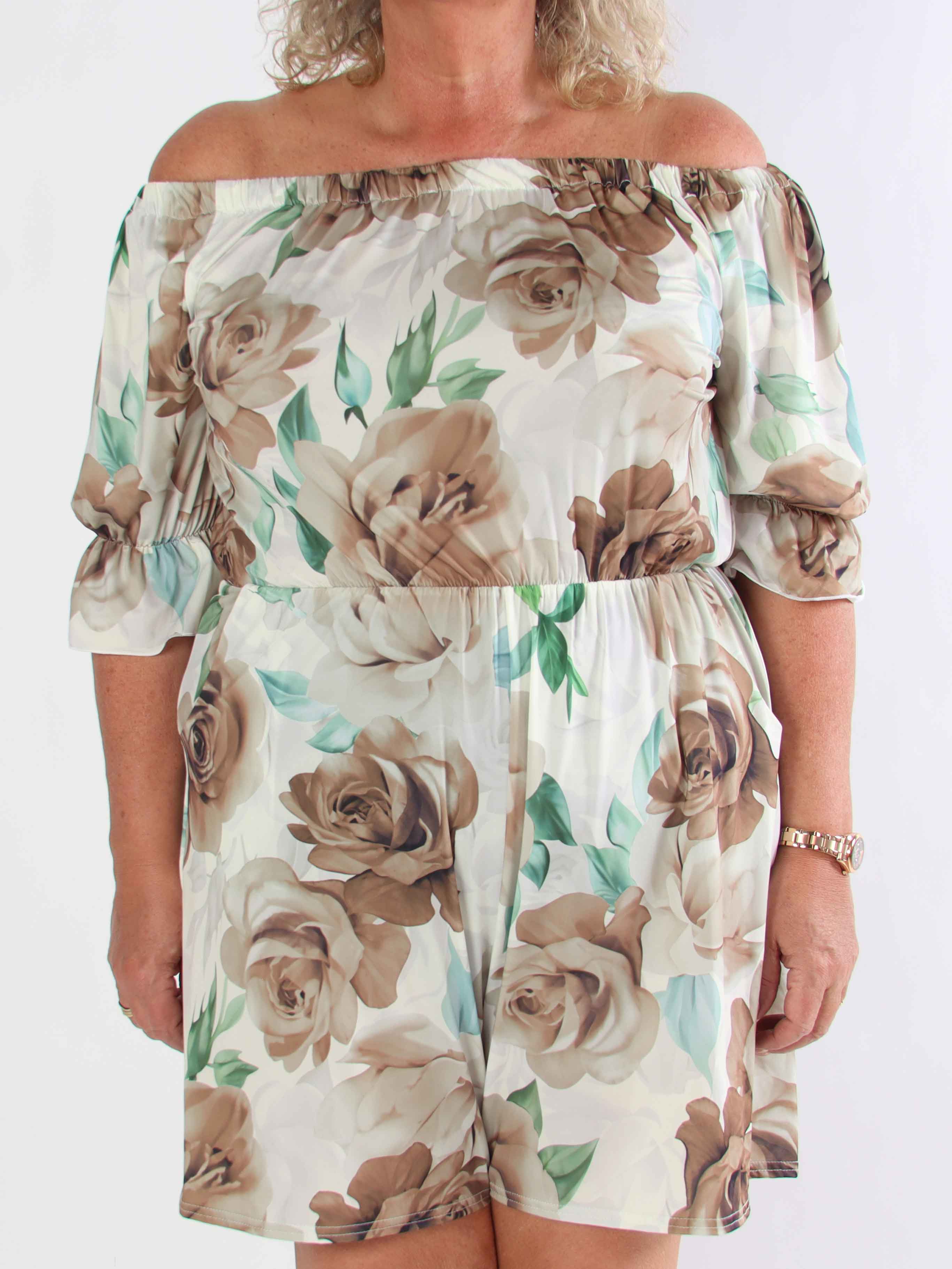 Ayla Playsuit - Elastisk plus size blommig byxdräkt