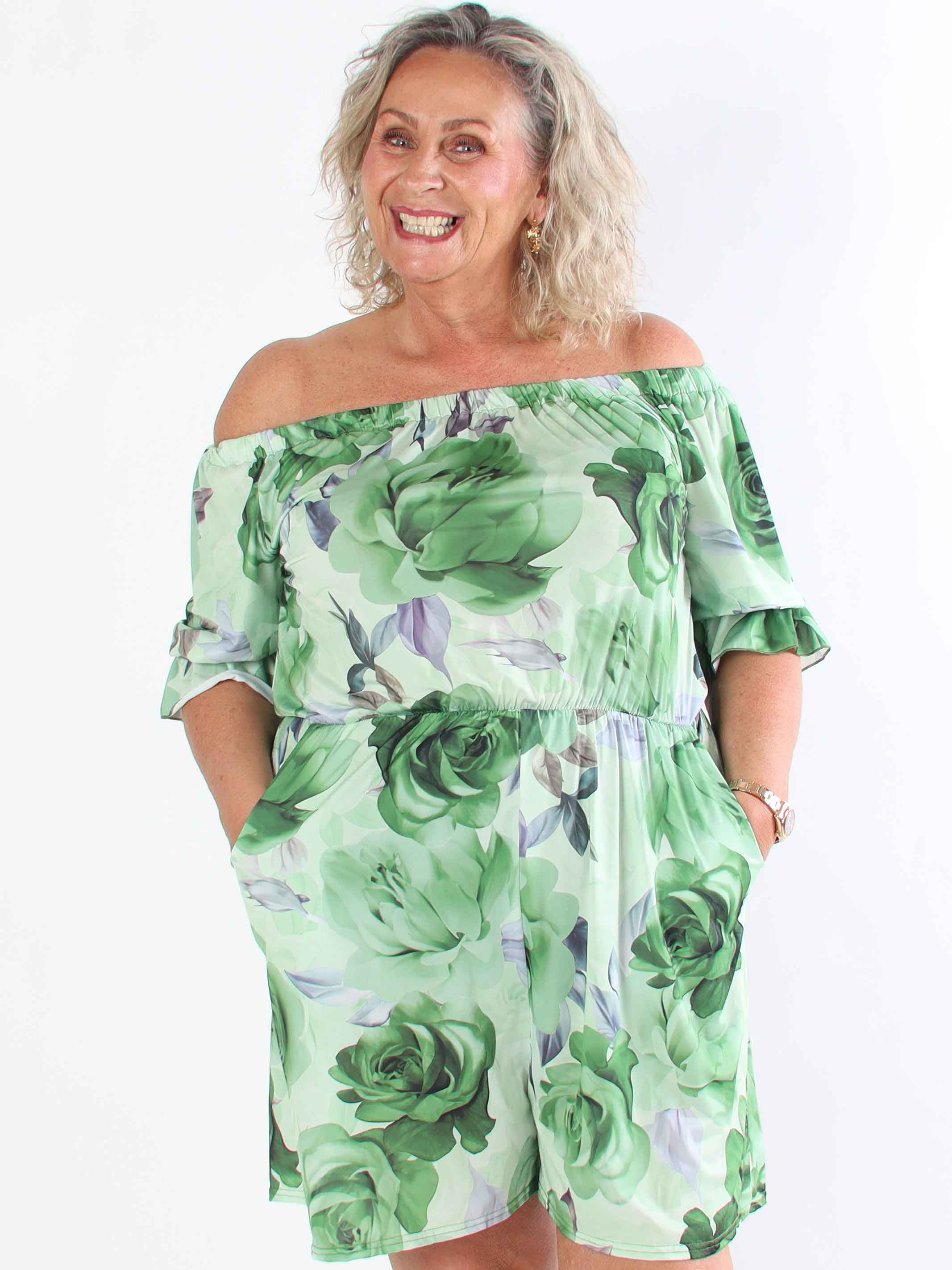 Ayla Playsuit - Elastisk plus size blommig byxdräkt