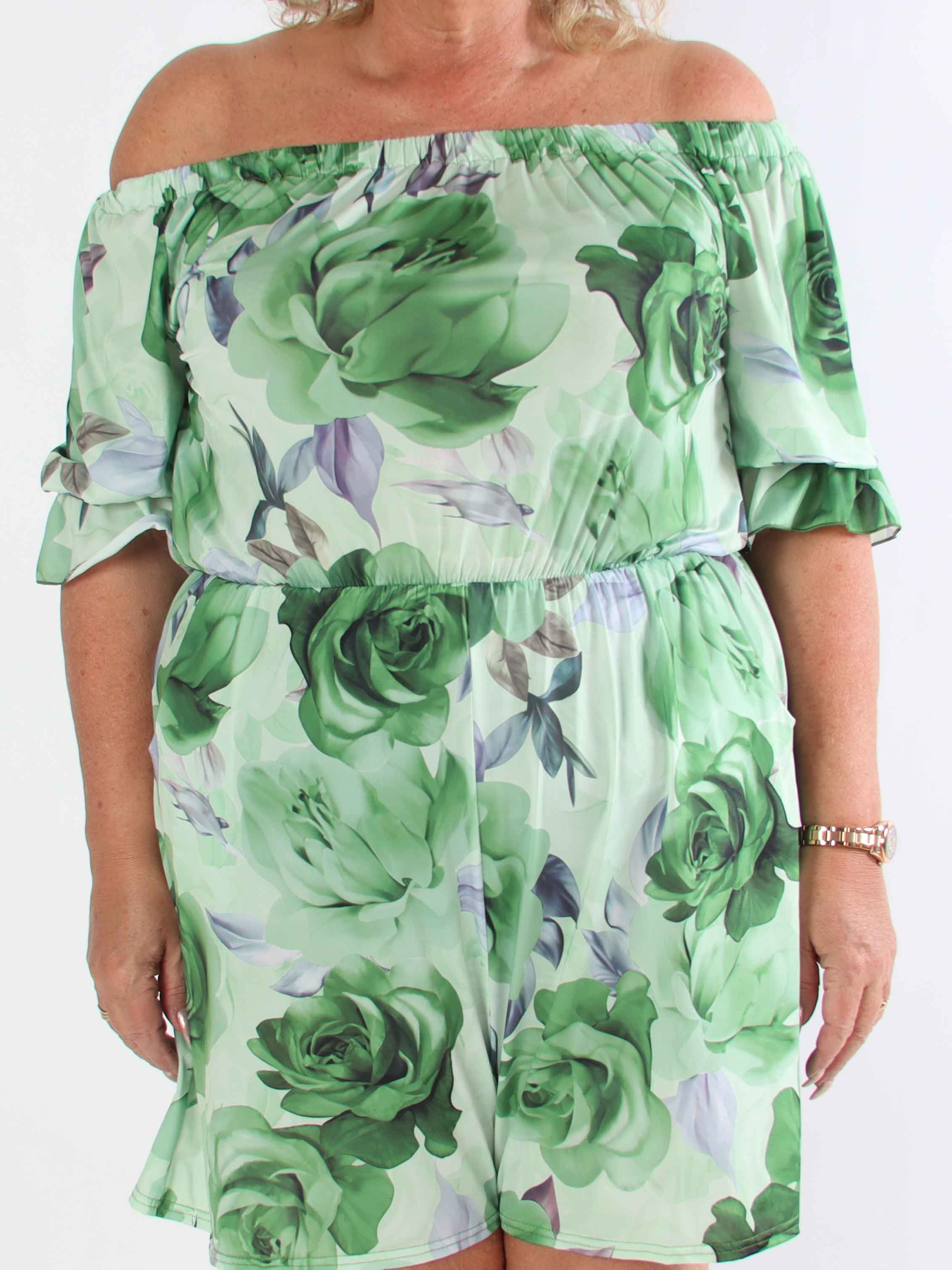 Ayla Playsuit - Elastisk plus size blommig byxdräkt