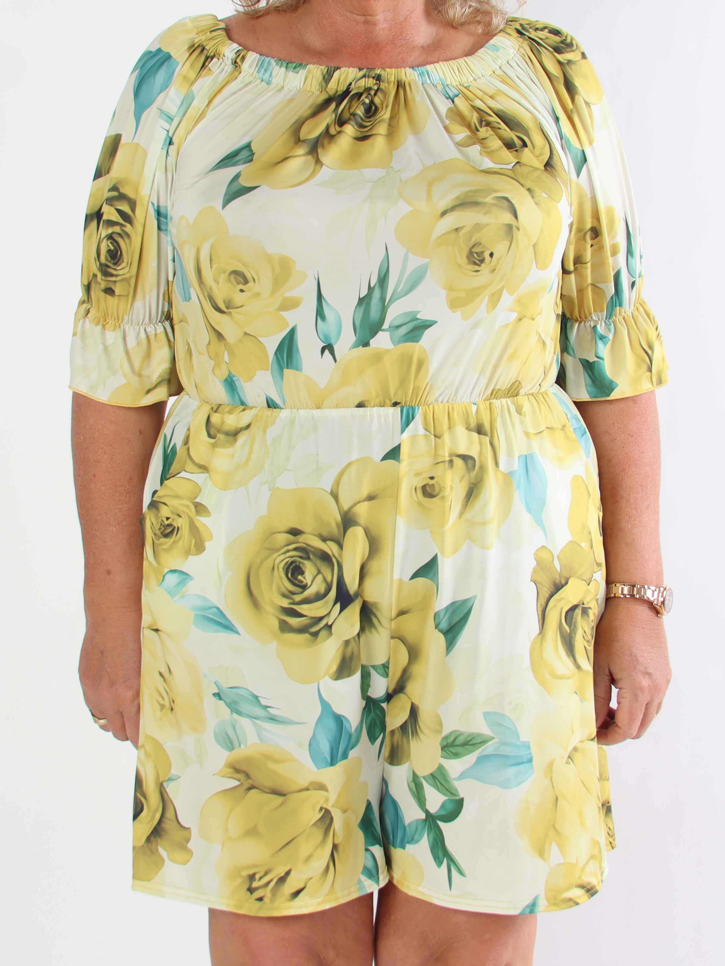 Ayla Playsuit - Elastisk plus size blommig byxdräkt