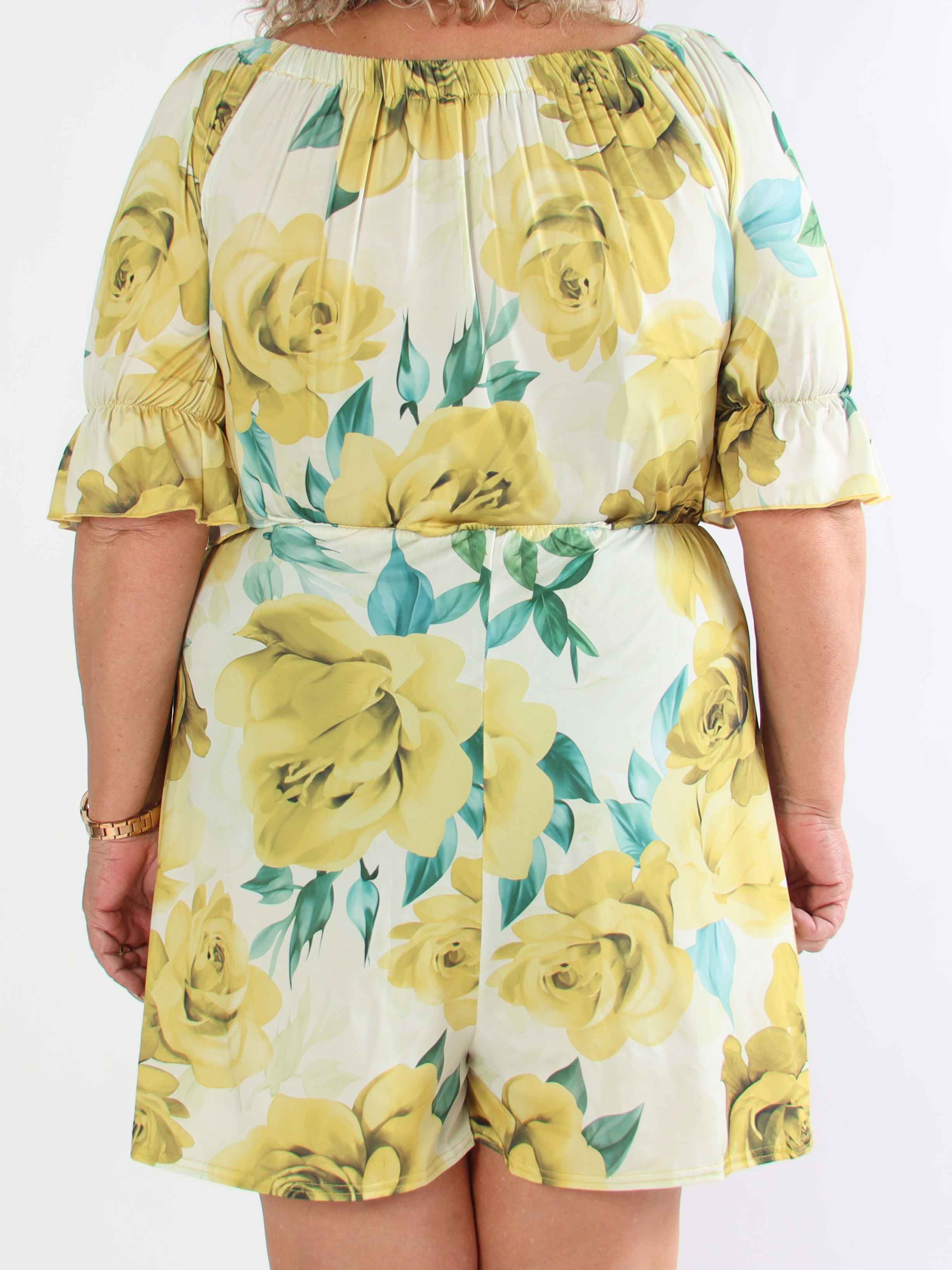 Ayla Playsuit - Elastisk plus size blommig byxdräkt