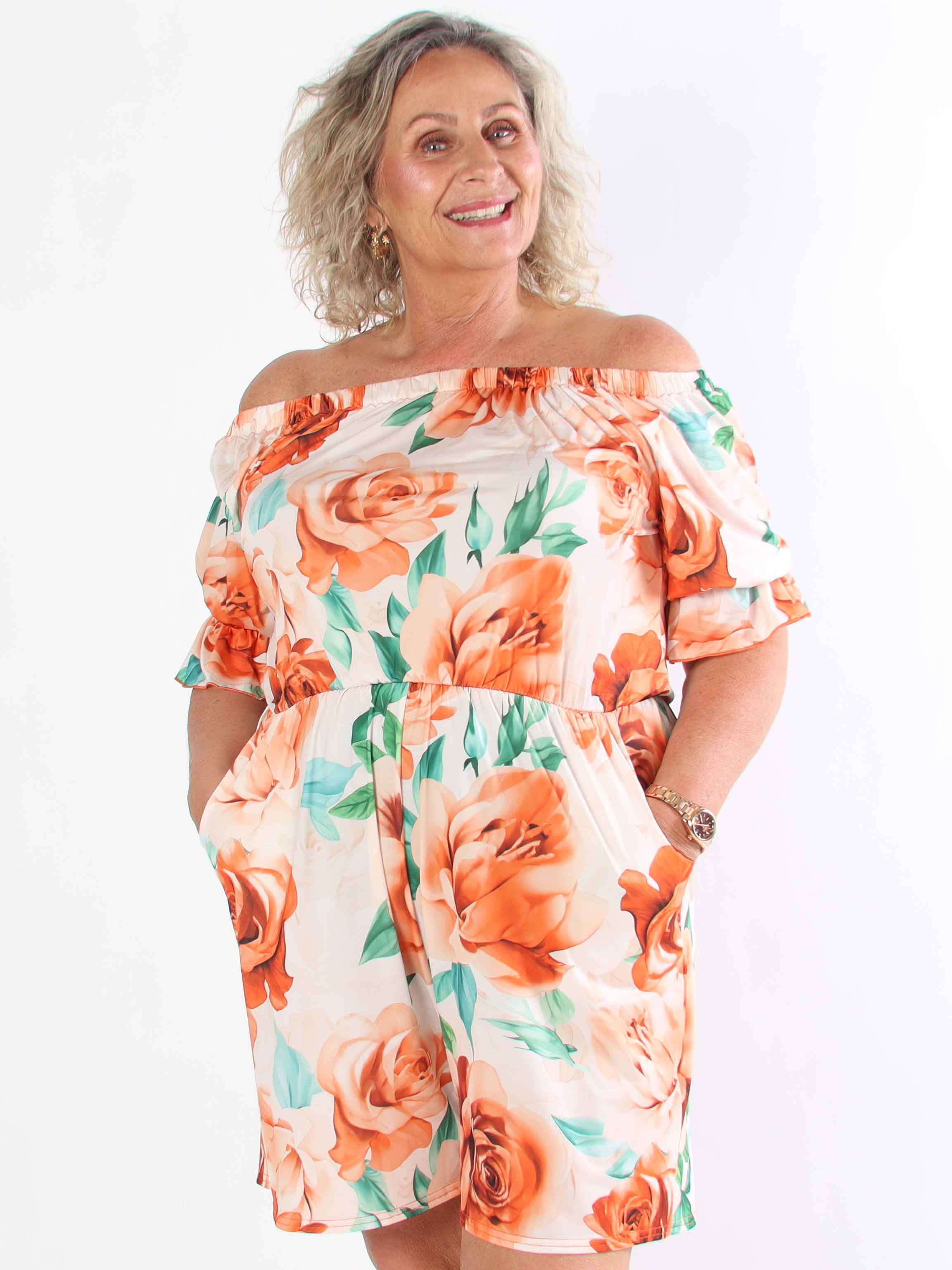 Ayla Playsuit - Elastisk plus size blommig byxdräkt