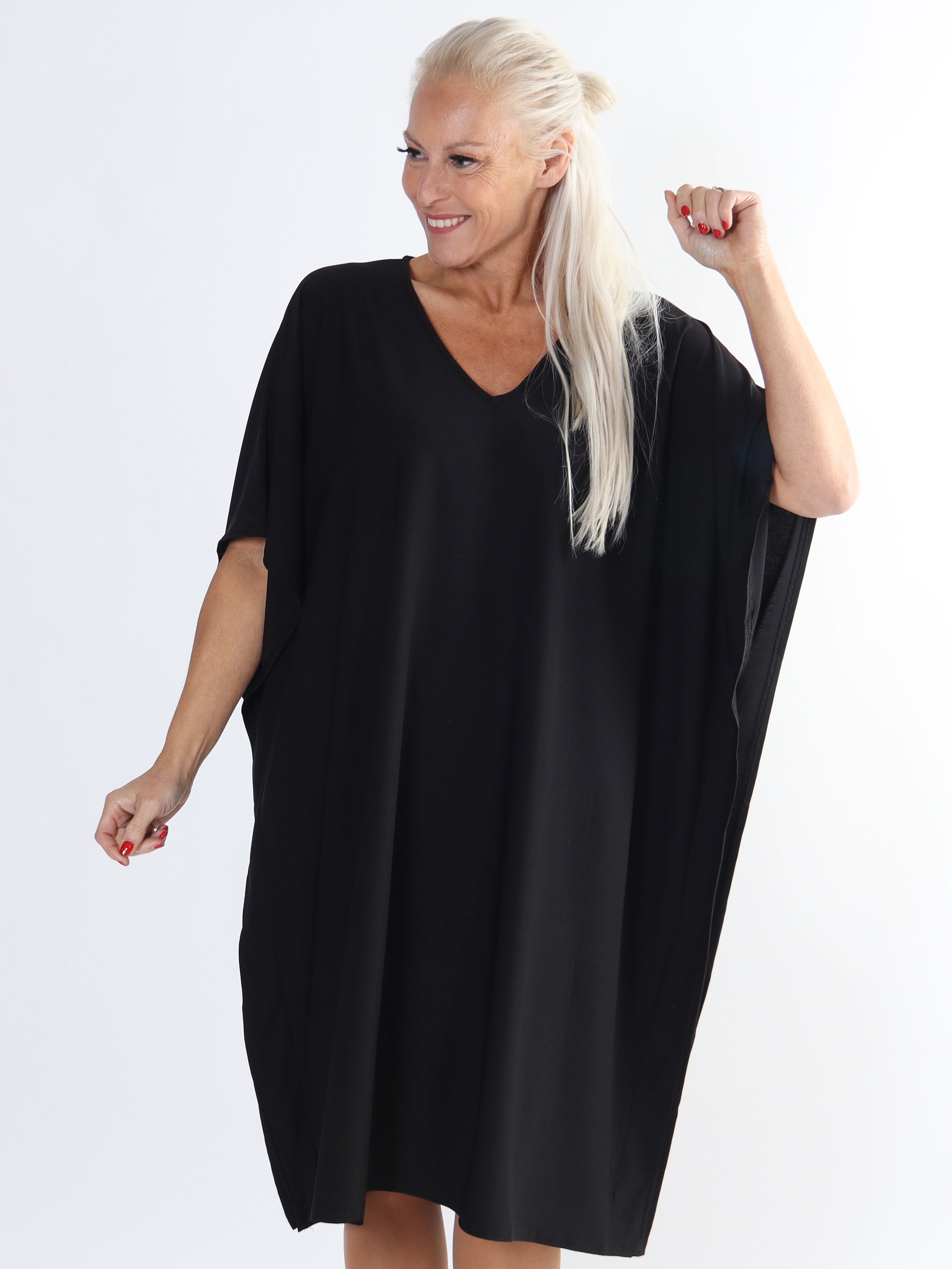 Azmina Plain - Slät elastisk tunikaklänning i plus size med lös passform