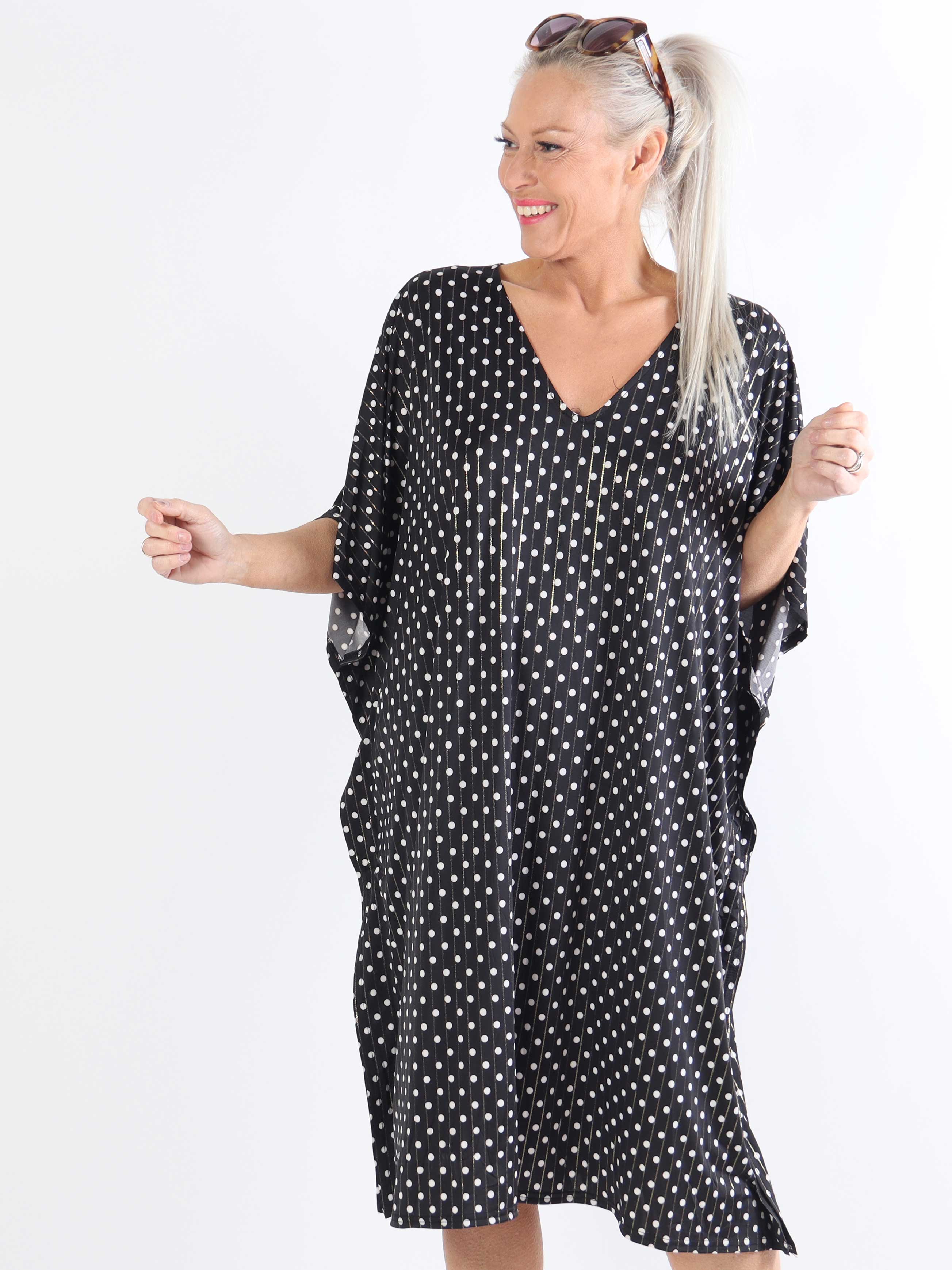 Azmina Dot - Elastisk plus size tunikaklänning i lös passform