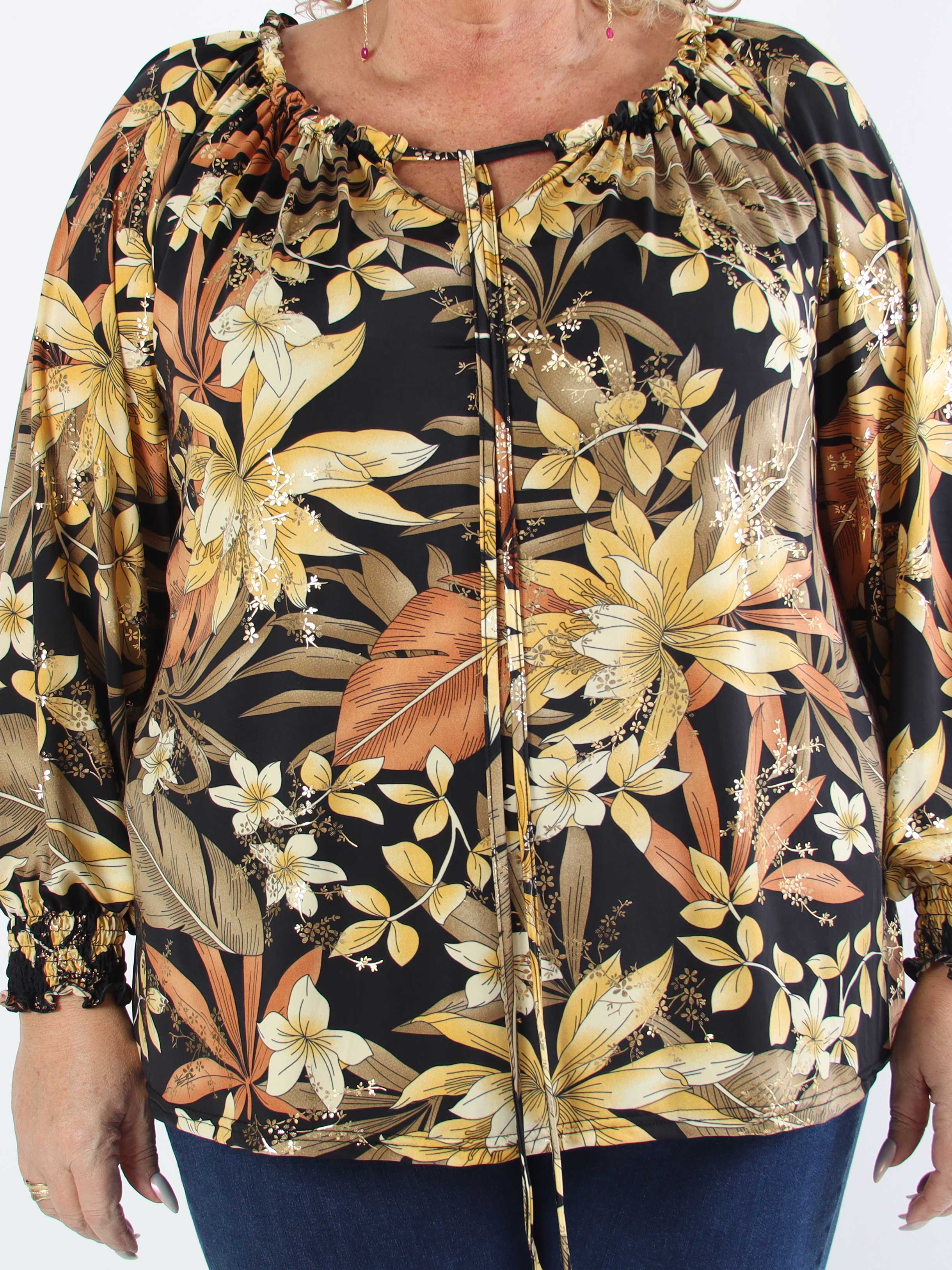 Aziras - Plus size-tunika i stretchigt tyg med elastisk halsringning