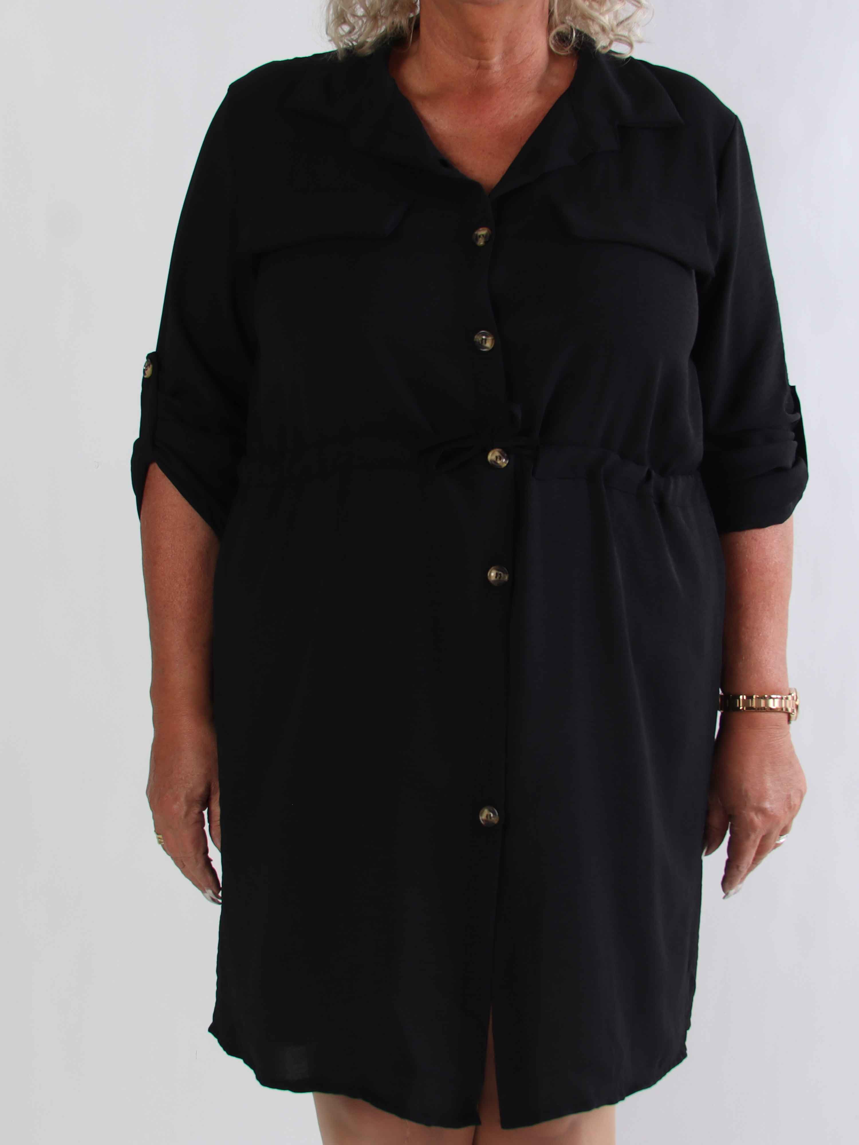 Baretta - Söt plus size skjortklänning med knytskärp i midjan