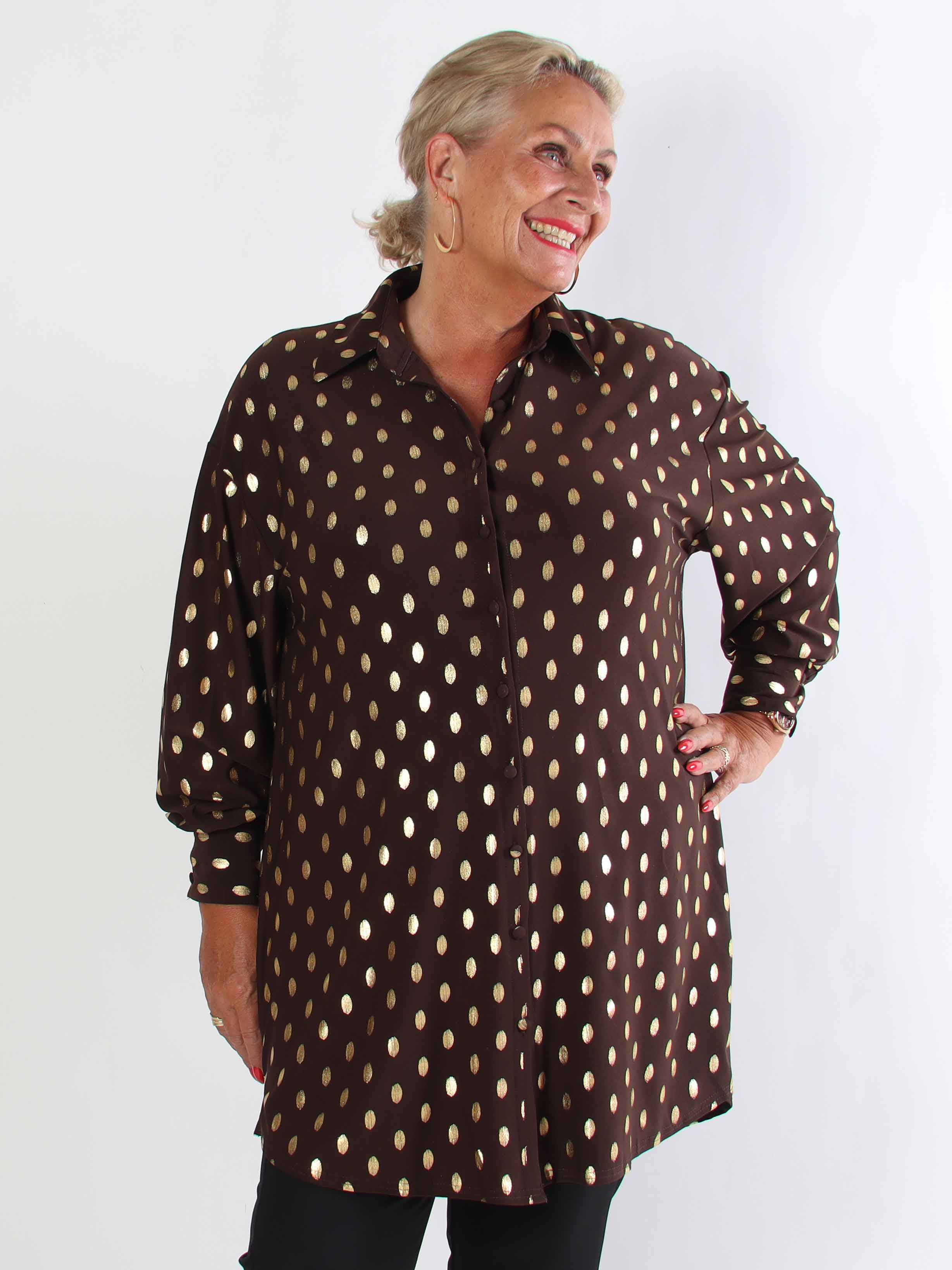 Belinda - Skjortekjole detaljeret med guld dutter