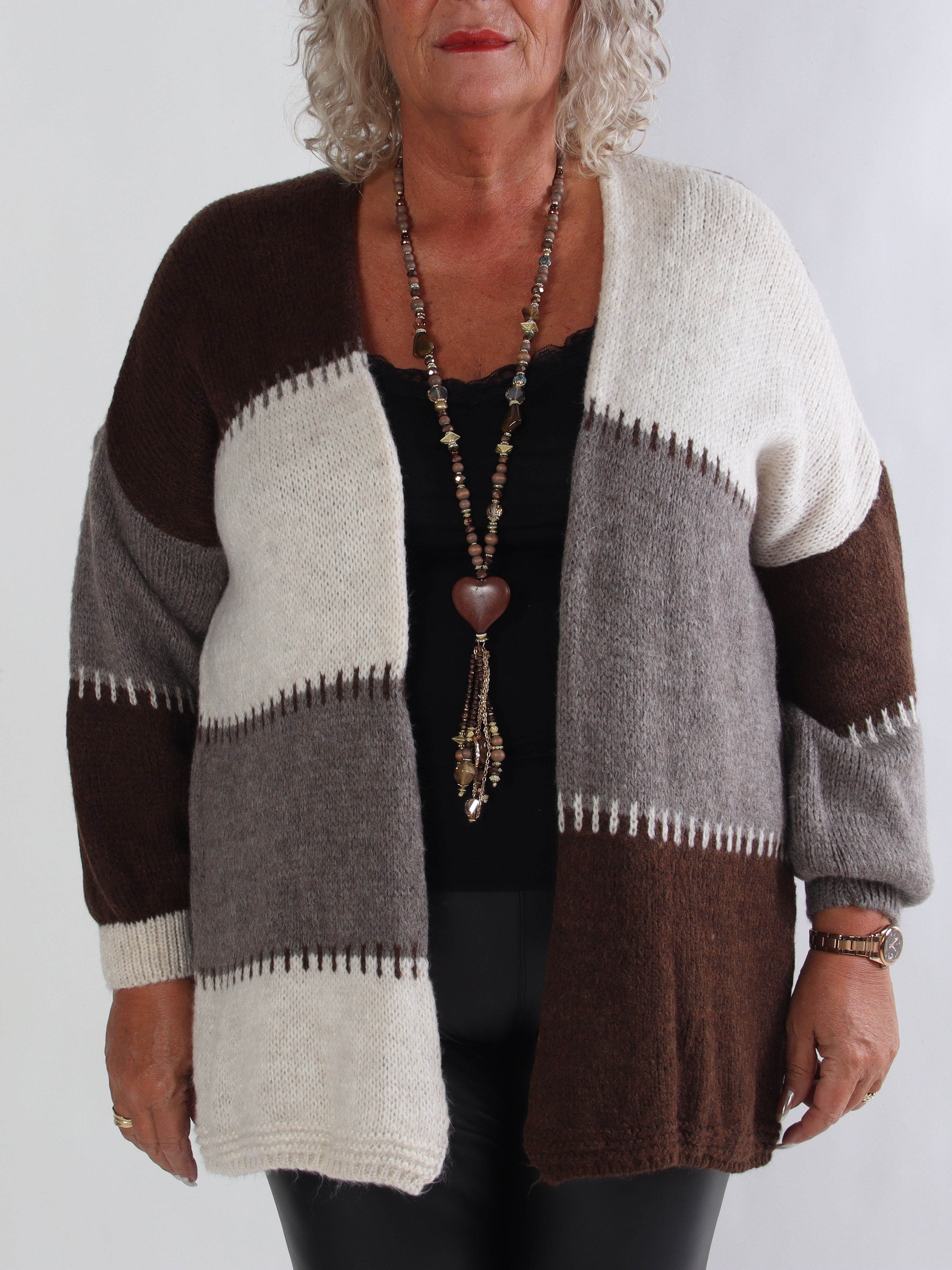 Belis - Flerfärgad stickad plus size kofta