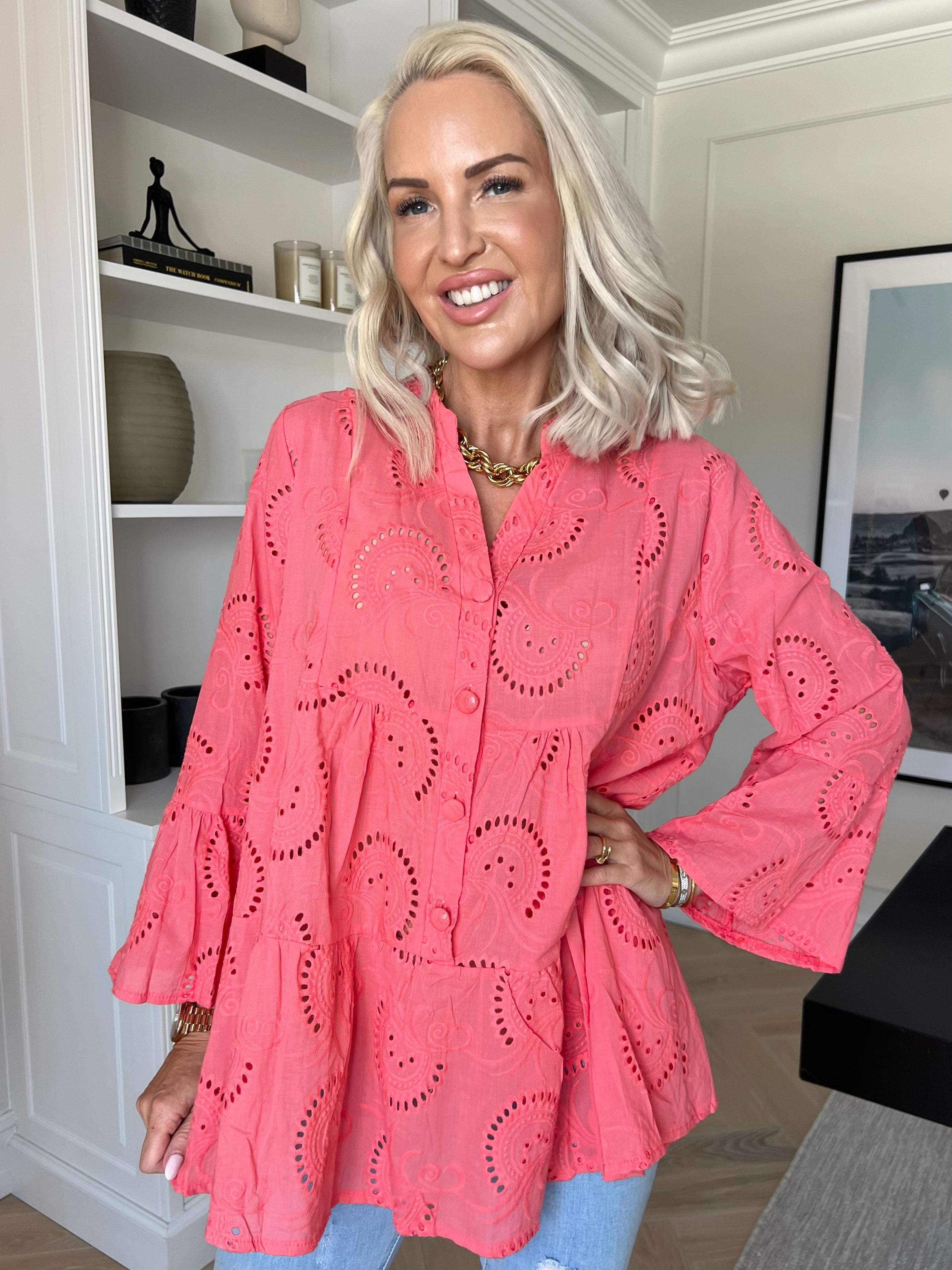 Benti Shirt - Tunika i viskose med broderie anglaise