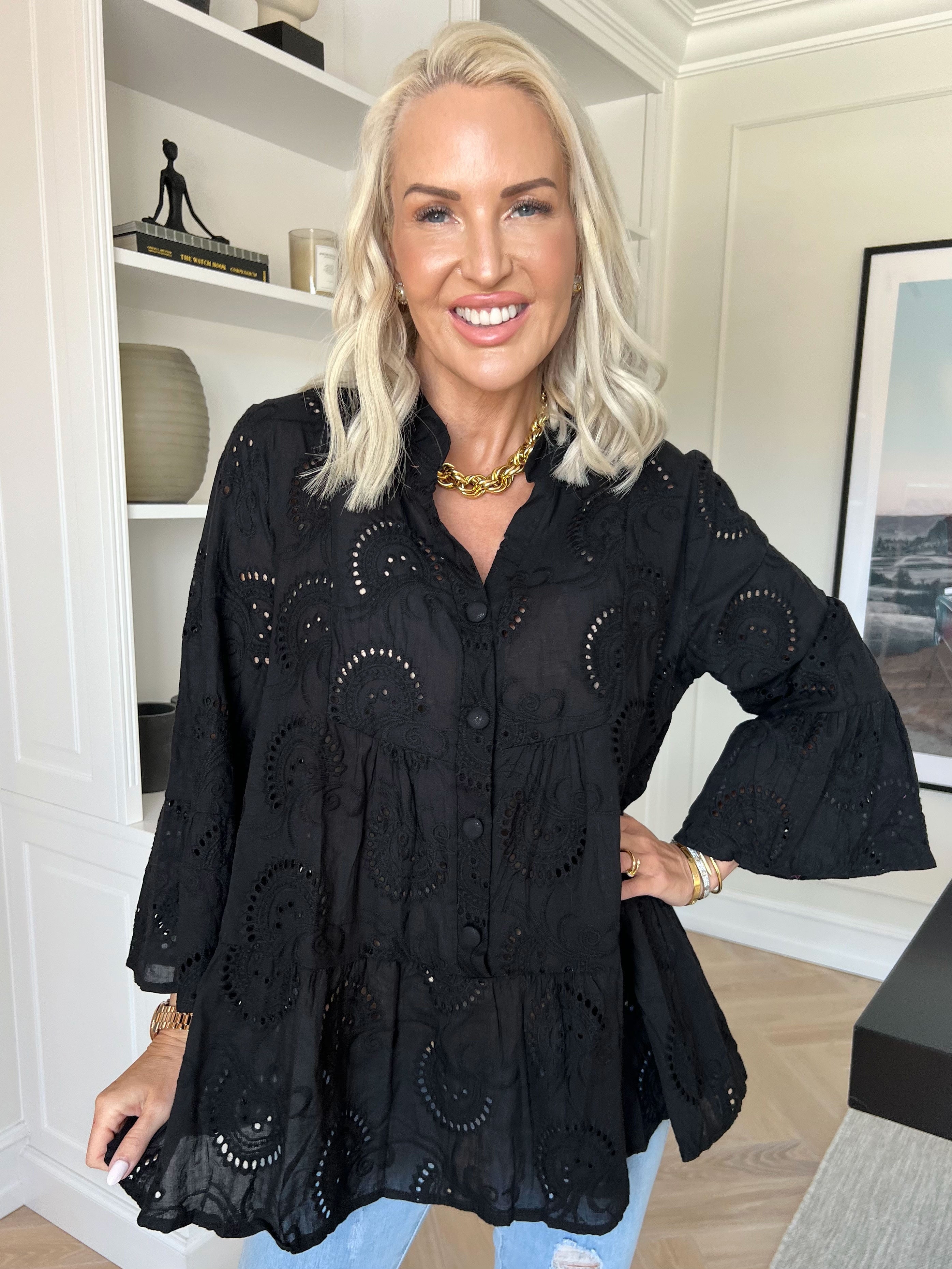 Benti Shirt - Tunika i viskose med broderie anglaise