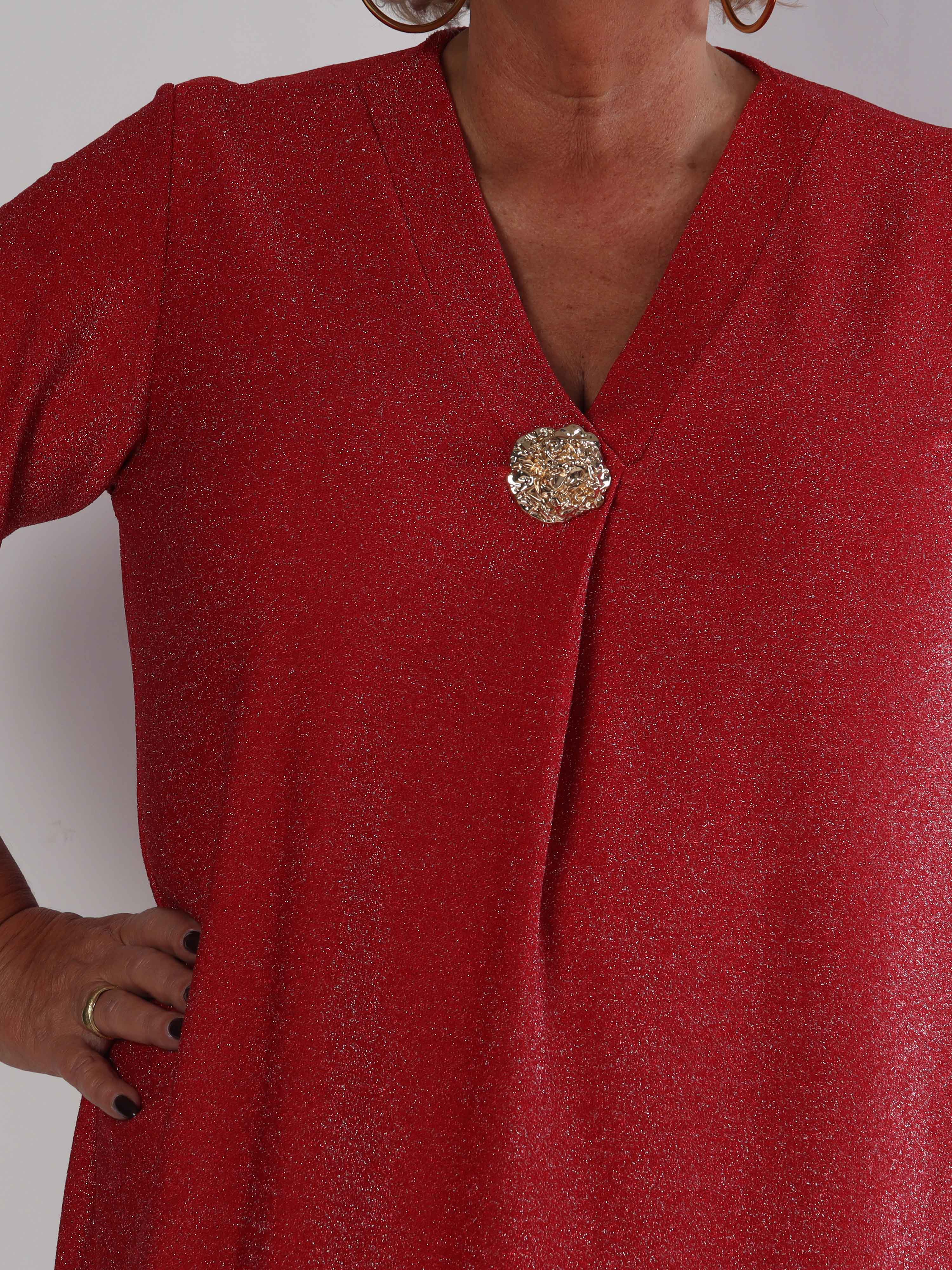 Betty - Söt glittrig plus size tunikaklänning med guldbrosch