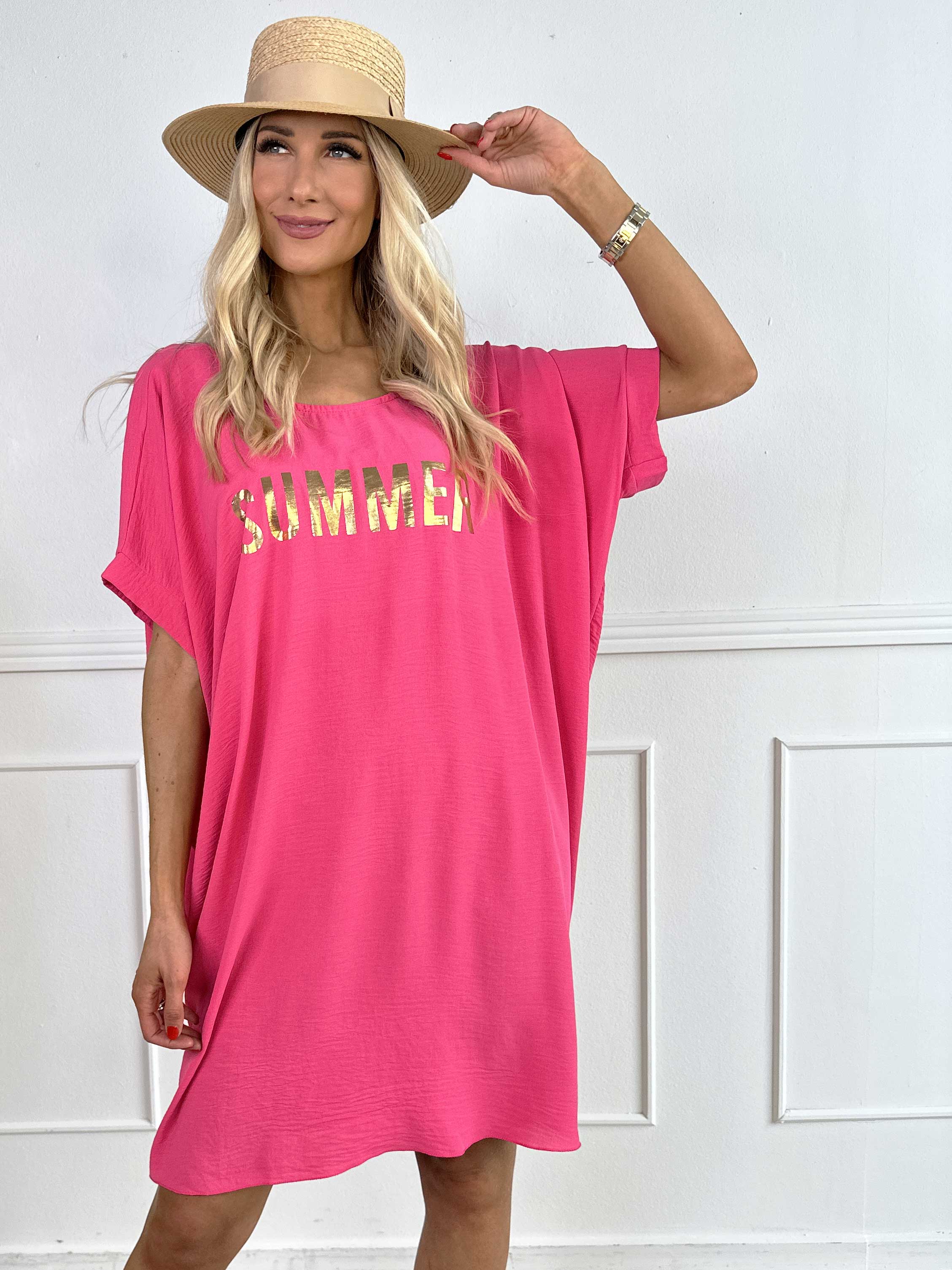 Bine - Söt klänning med lös passform och guldtryck på bröstet