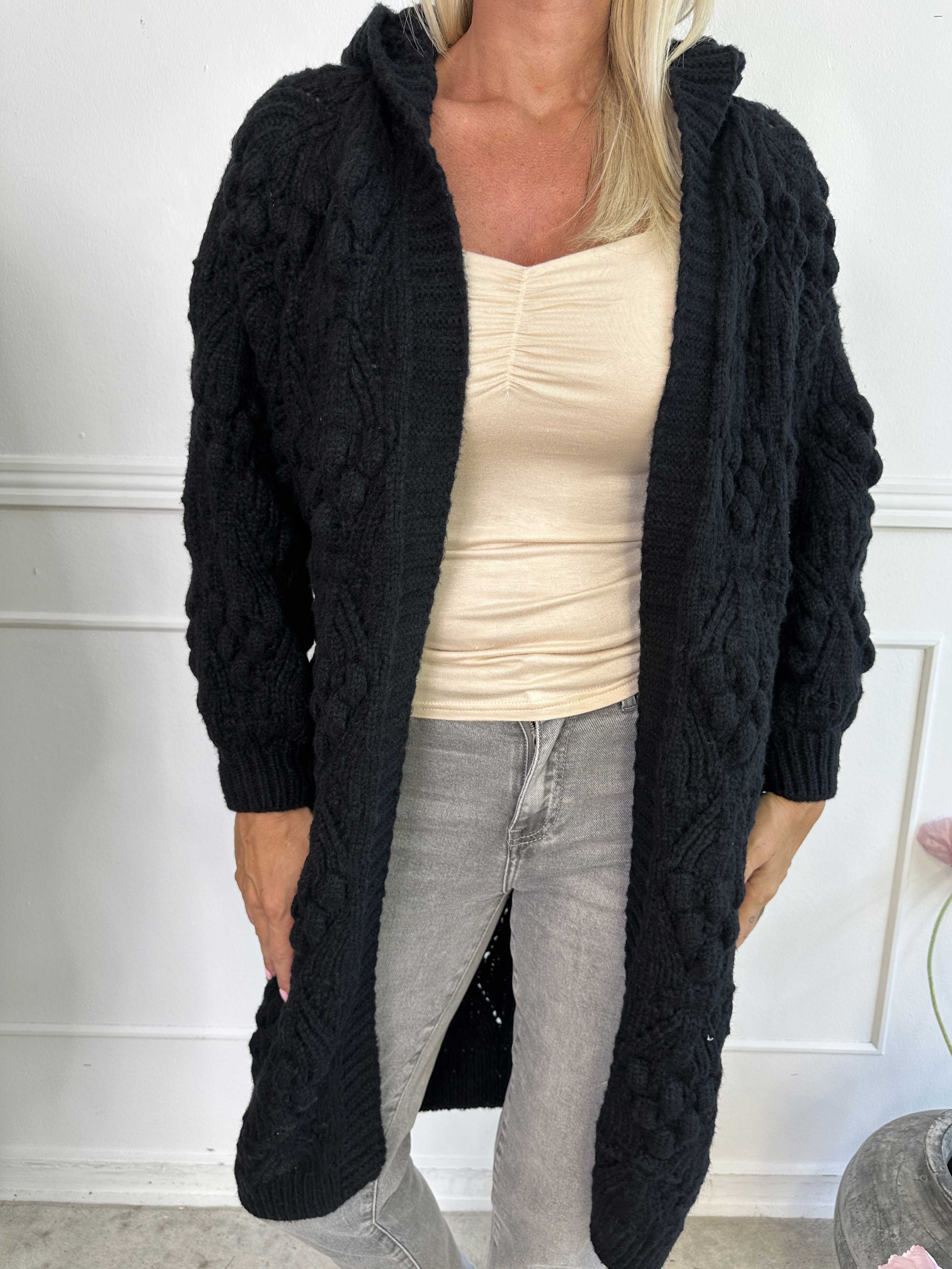 Cronia - Tjock stickad kofta med luva