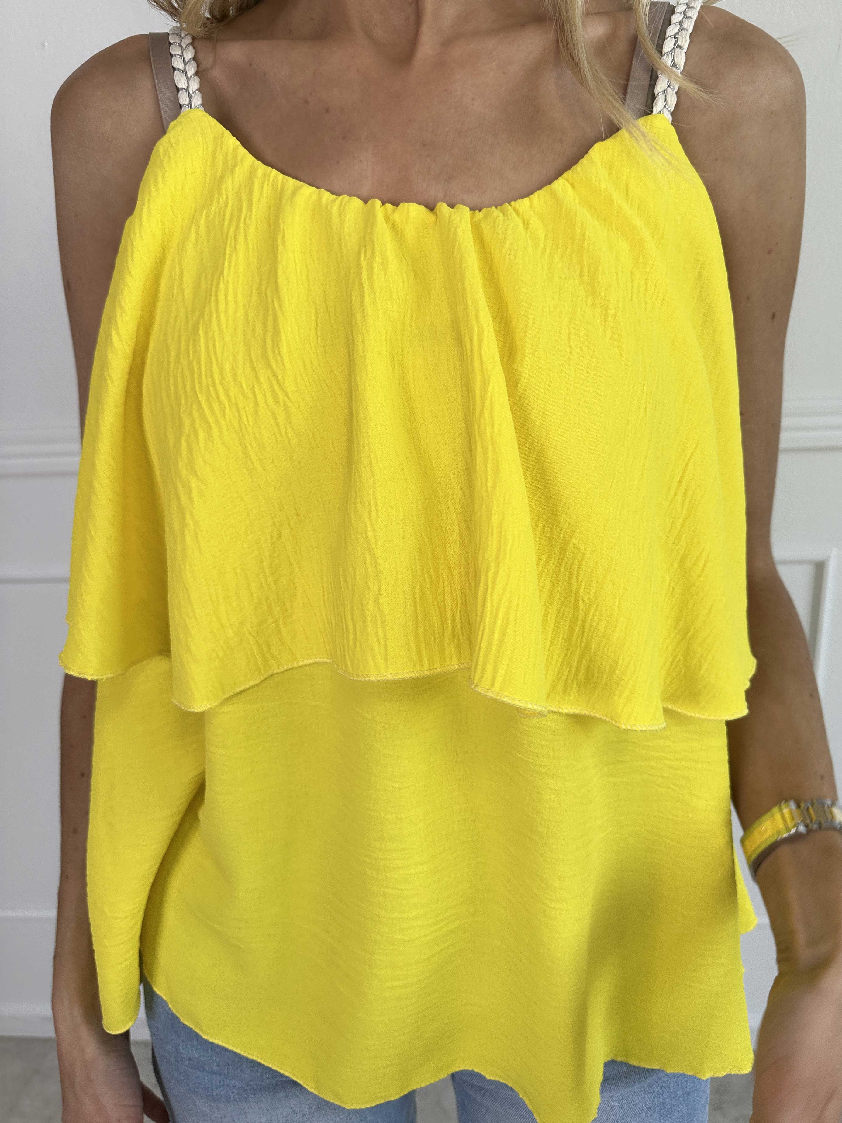 Blanca Top - Volangtopp med flätade axelband