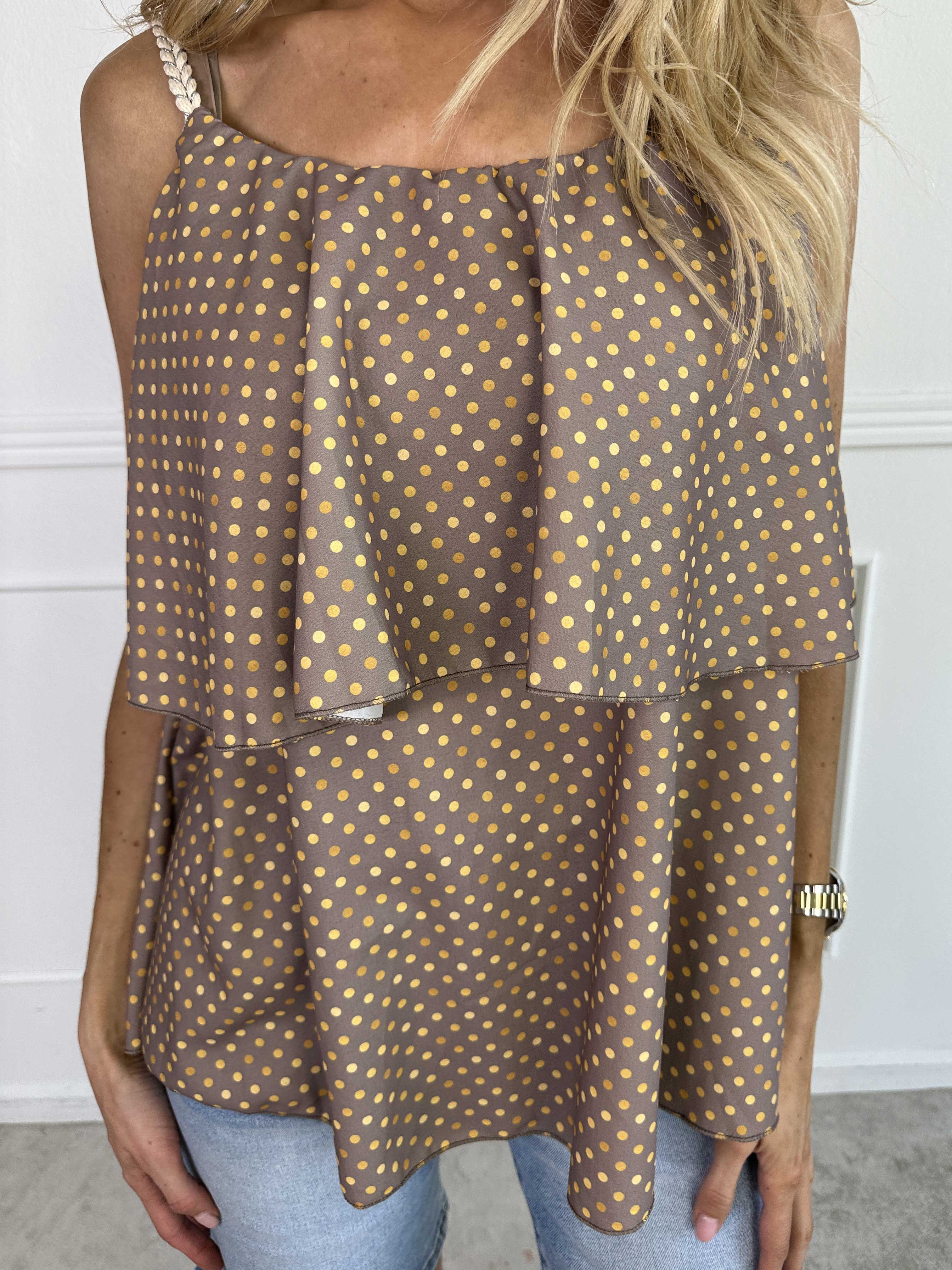 Blanca Dot Top - Prickig topp med volangkant och flätade axelband