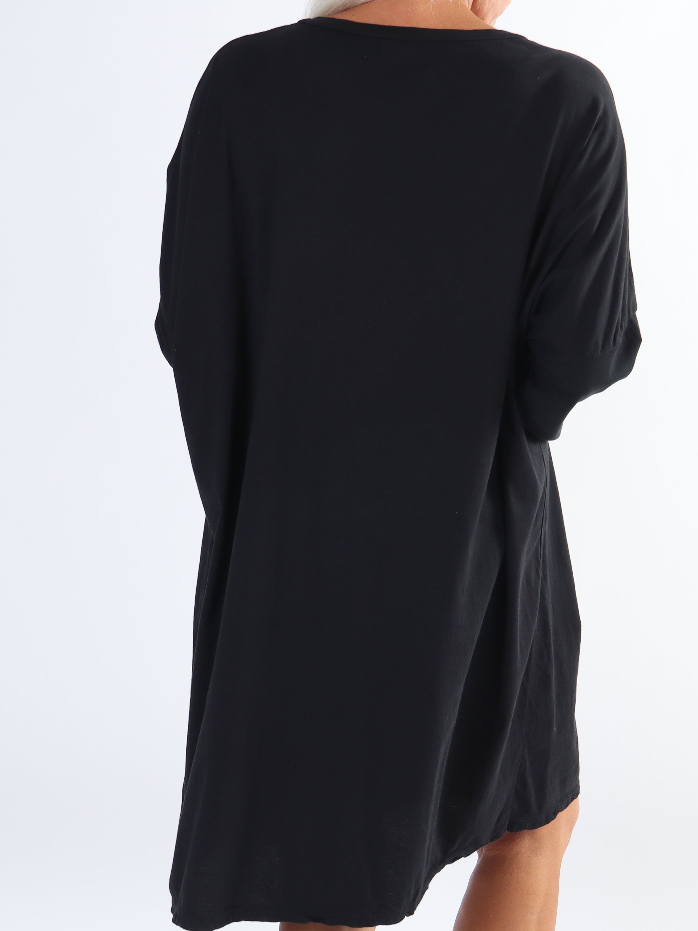 Bree Long Sleeve - Plus size klänning i bomull med guldtext framtill