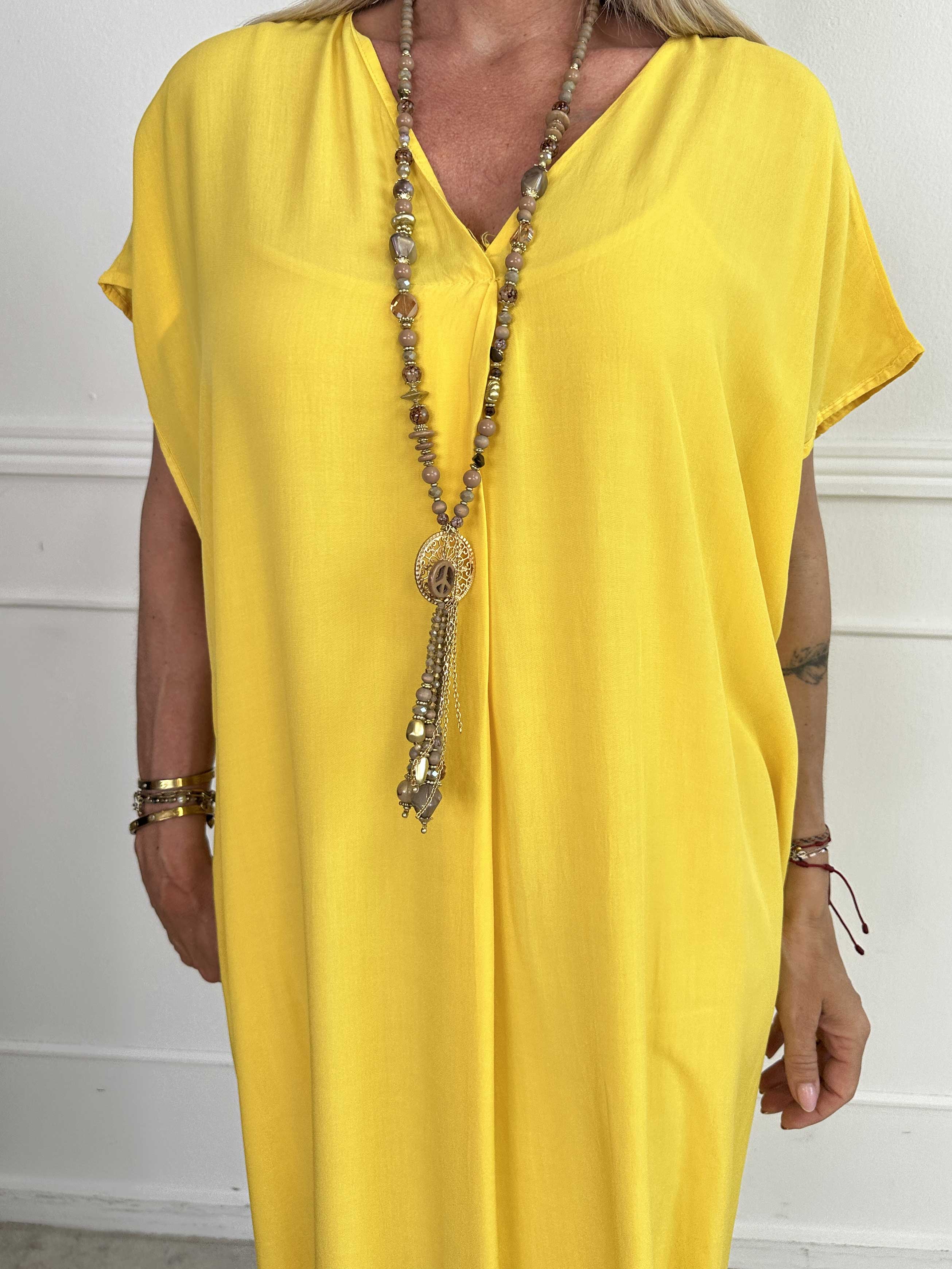 Briseis - Lång luftig klänning i viskos med v-skärning