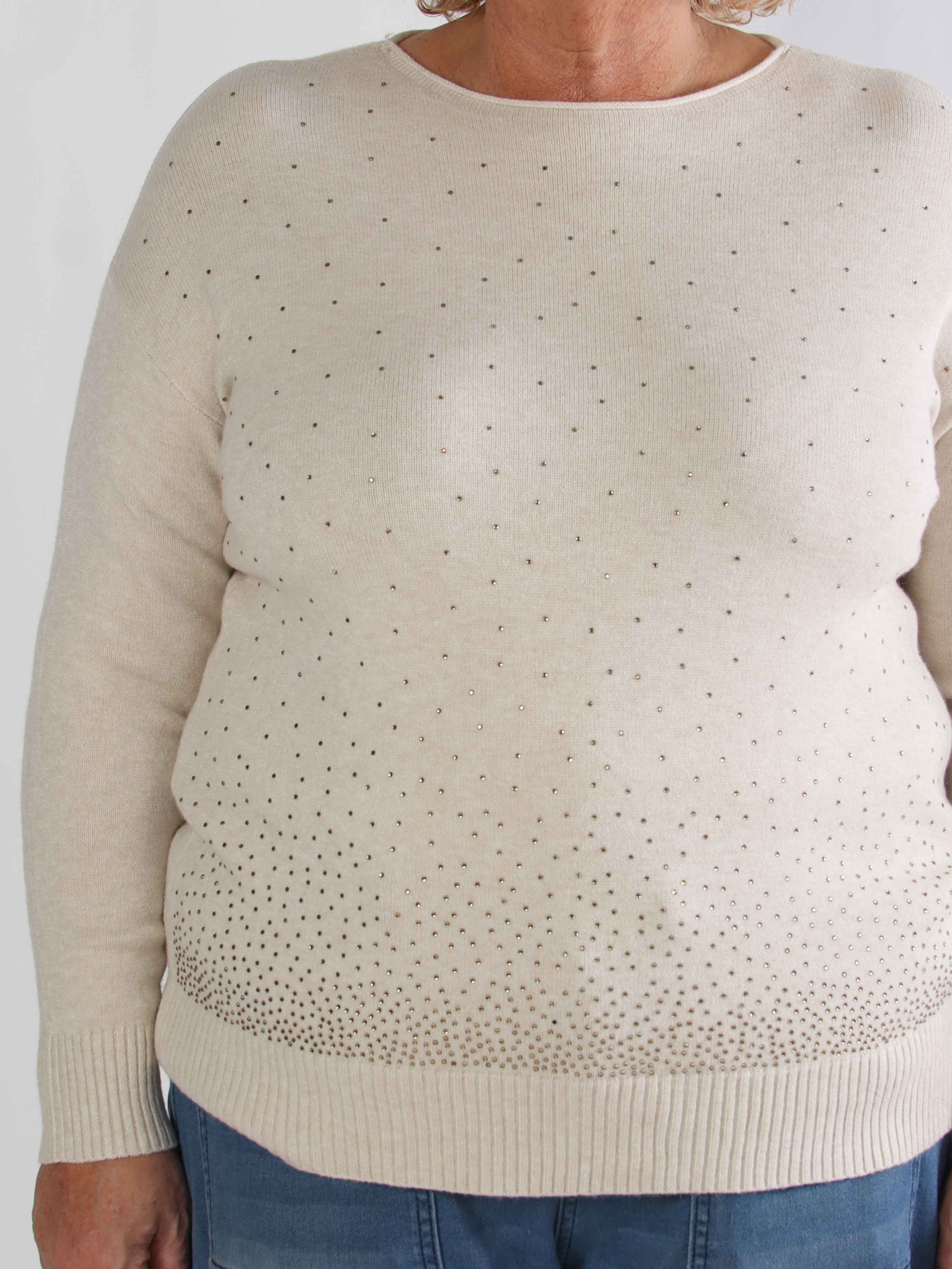 Cajsa - Mega blød plus size strikbluse med fine similisten