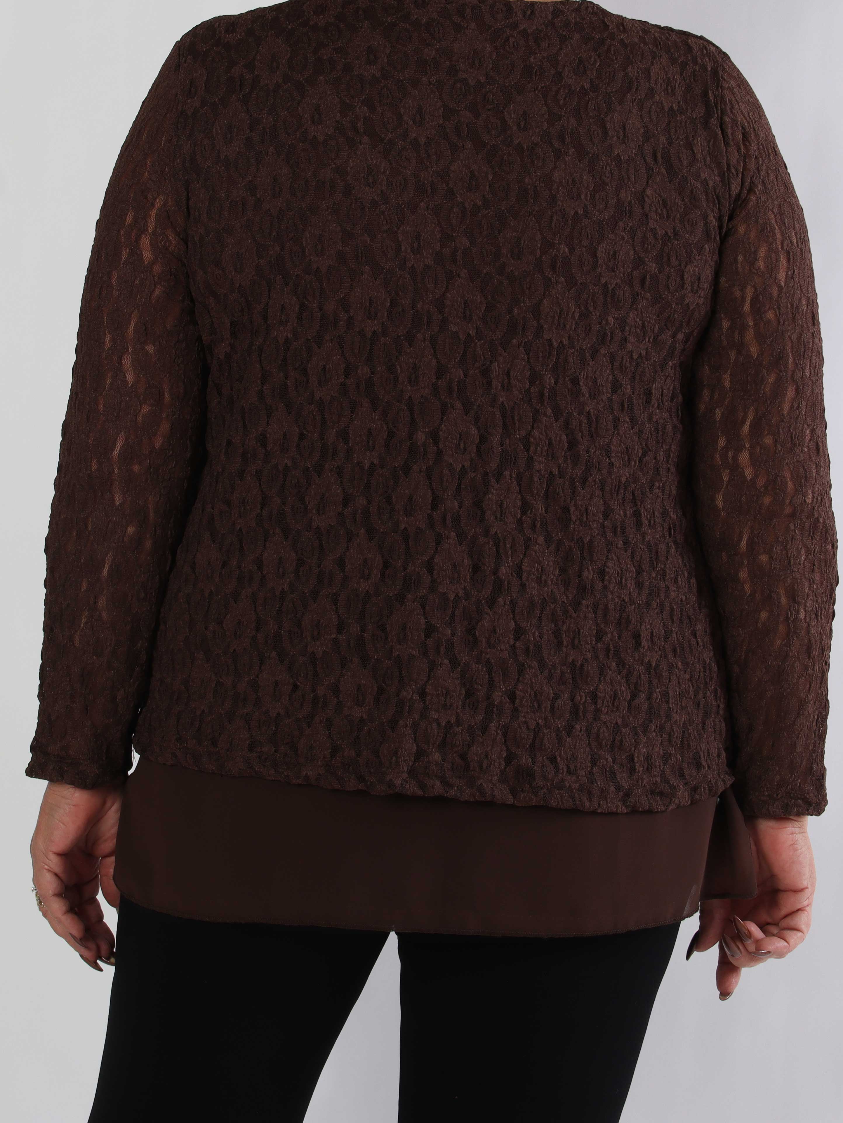 Candidas - Plus size blondetunika med chiffonlag