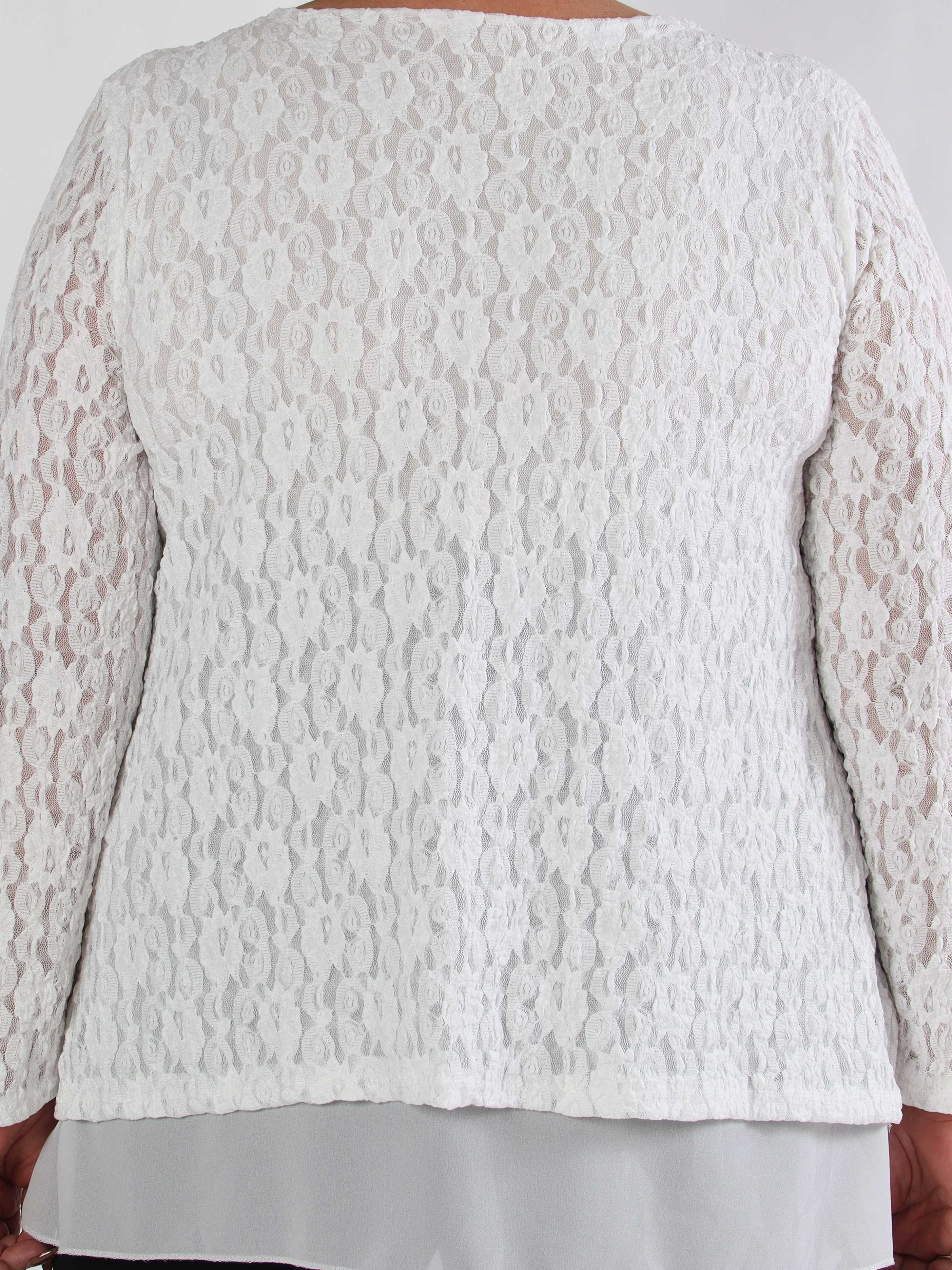 Candidas - Plus size blondetunika med chiffonlag