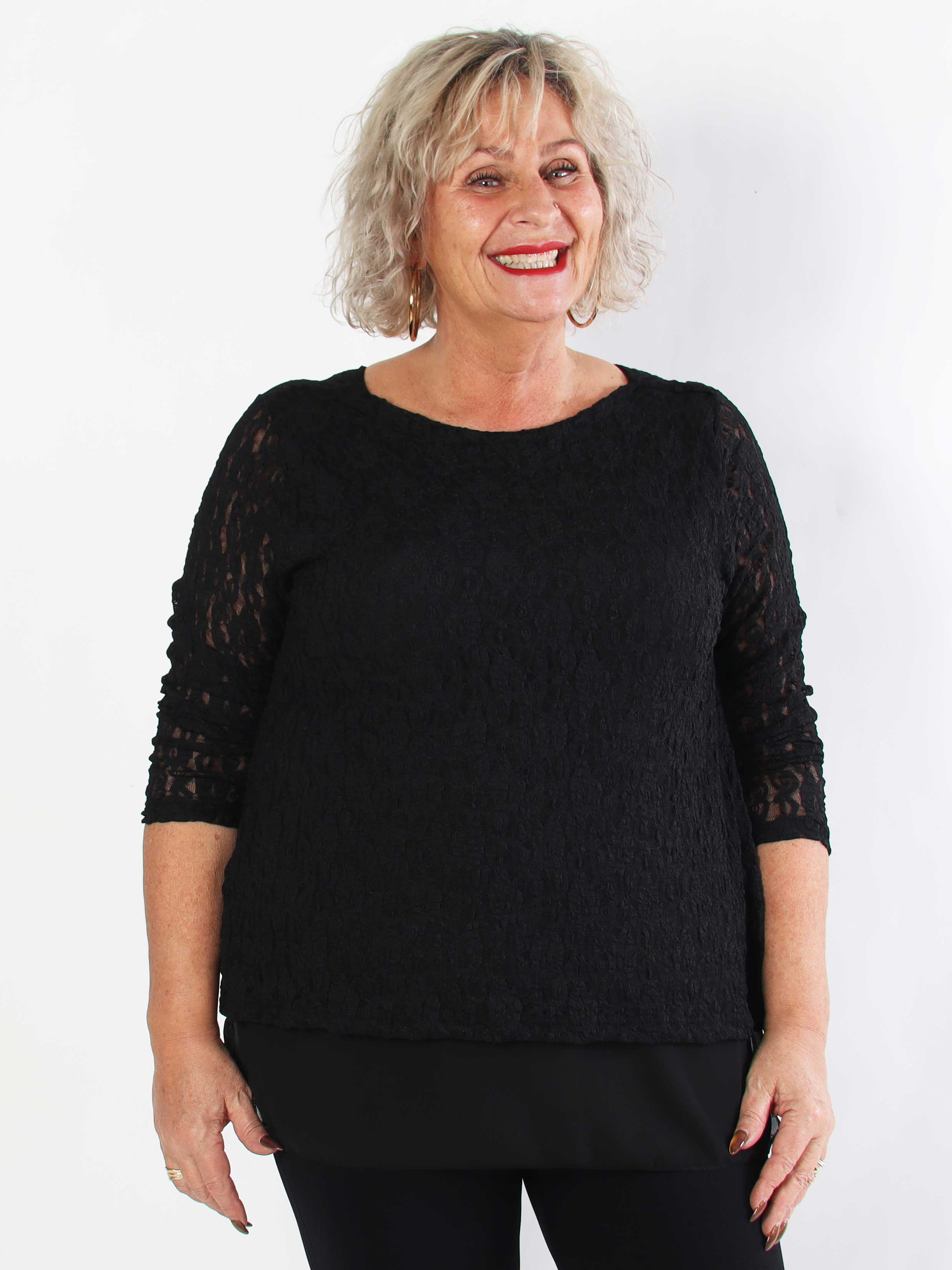 Candidas - Plus size blondetunika med chiffonlag