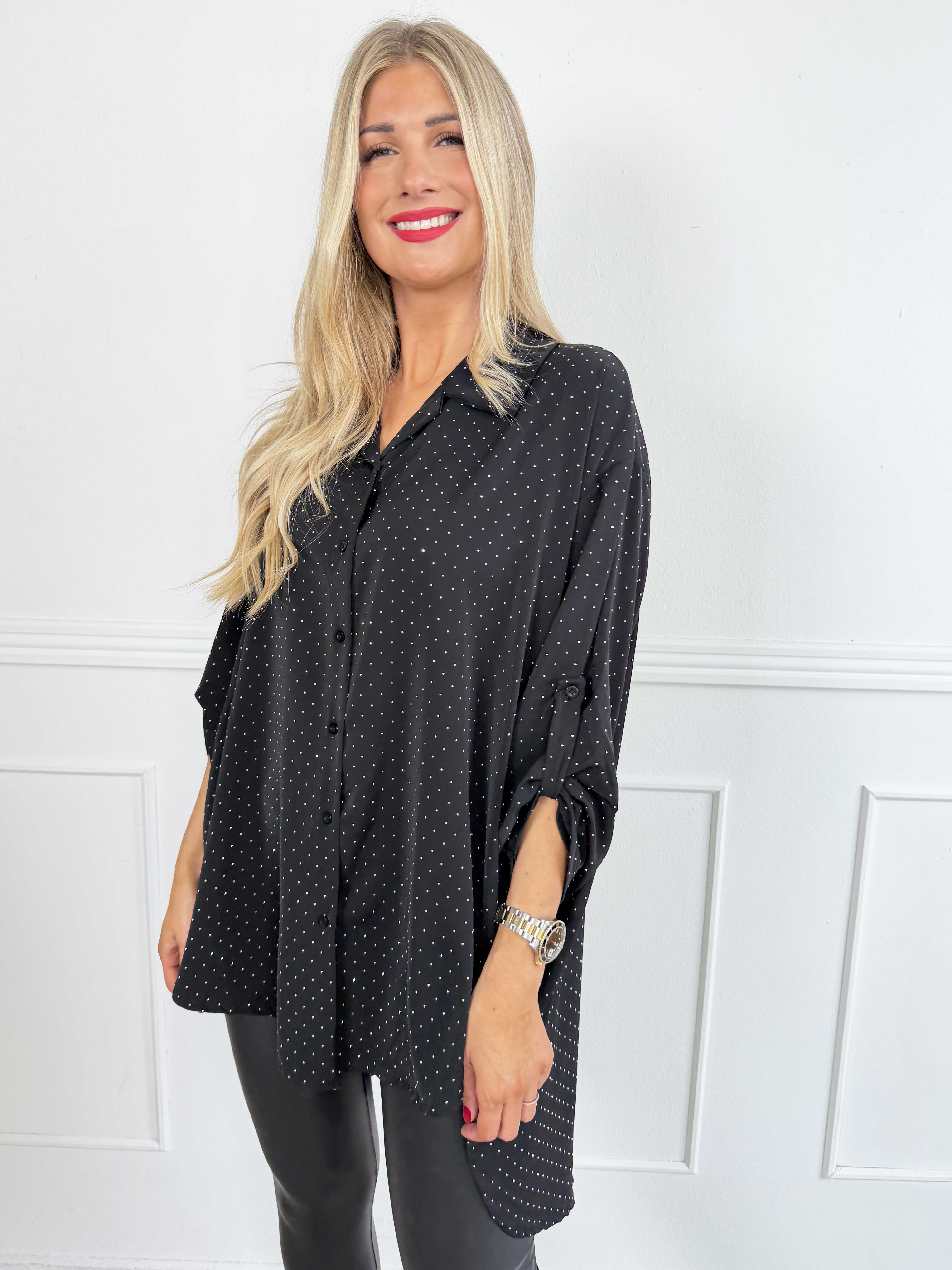 Celeste - Elegant skjorta i viskos med fina strass som ger en exklusiv touch