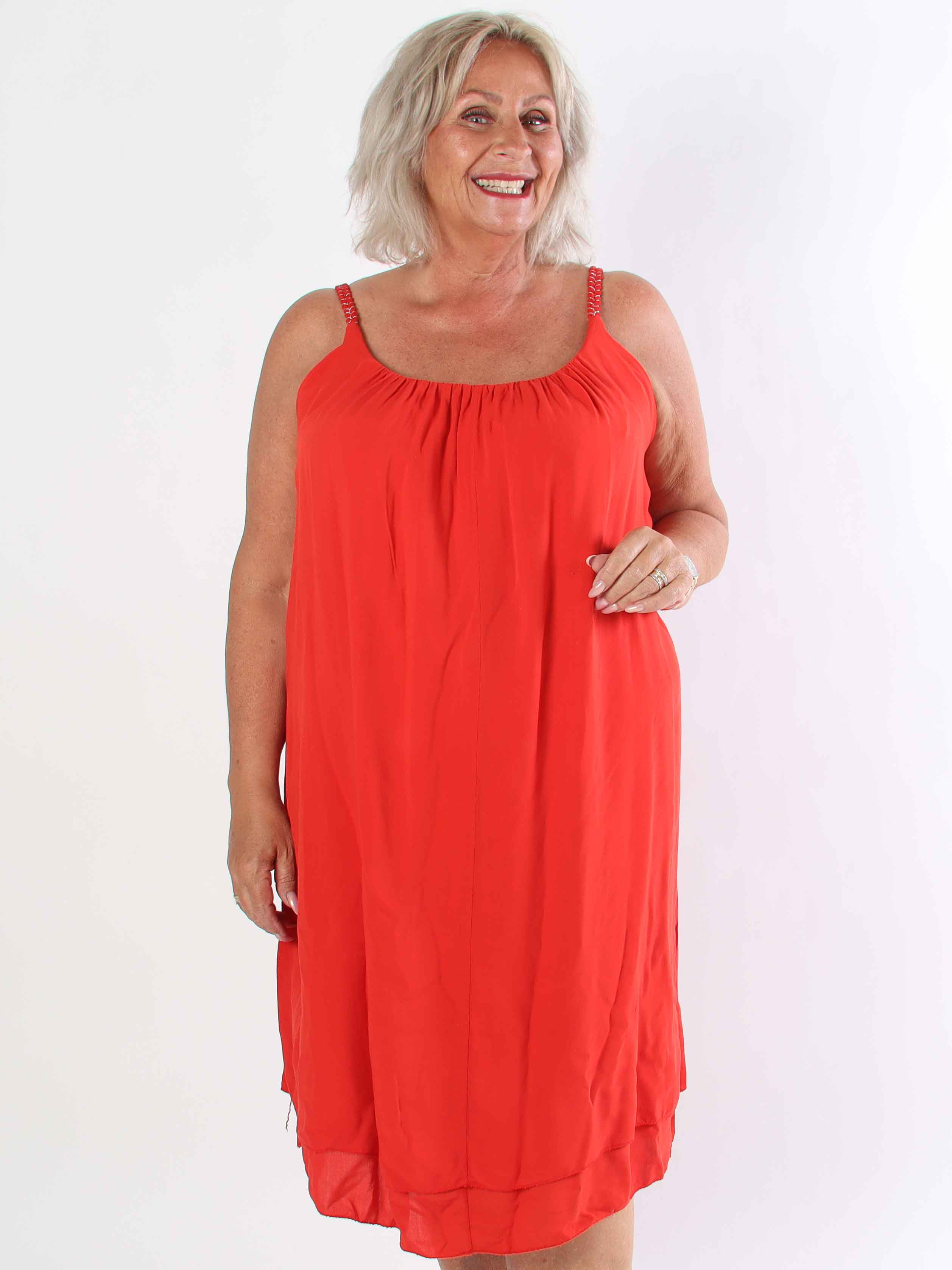 Chalkis - Plus size klänning i mjuk viskos med flätade axelremmar