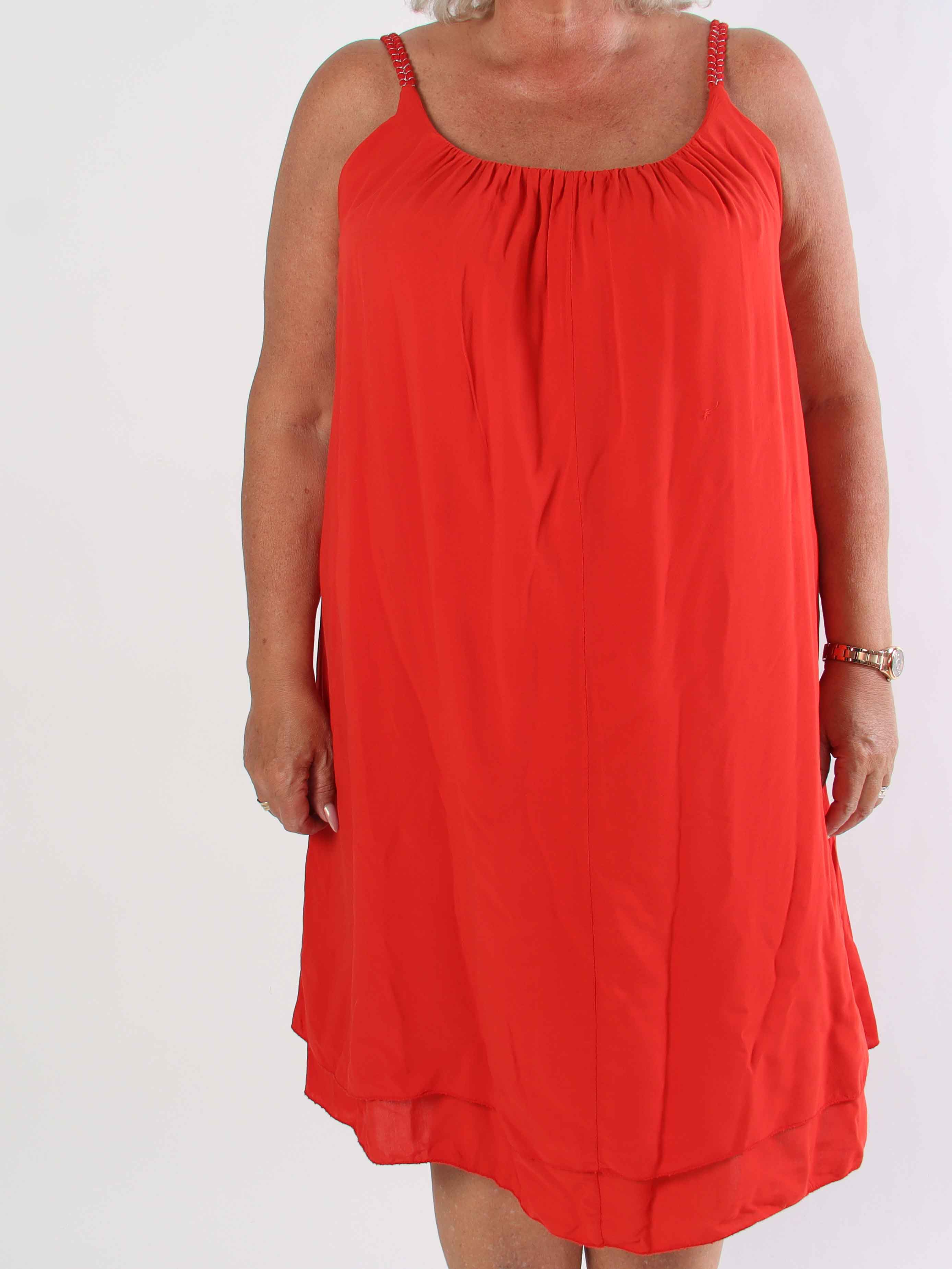 Chalkis - Plus size klänning i mjuk viskos med flätade axelremmar