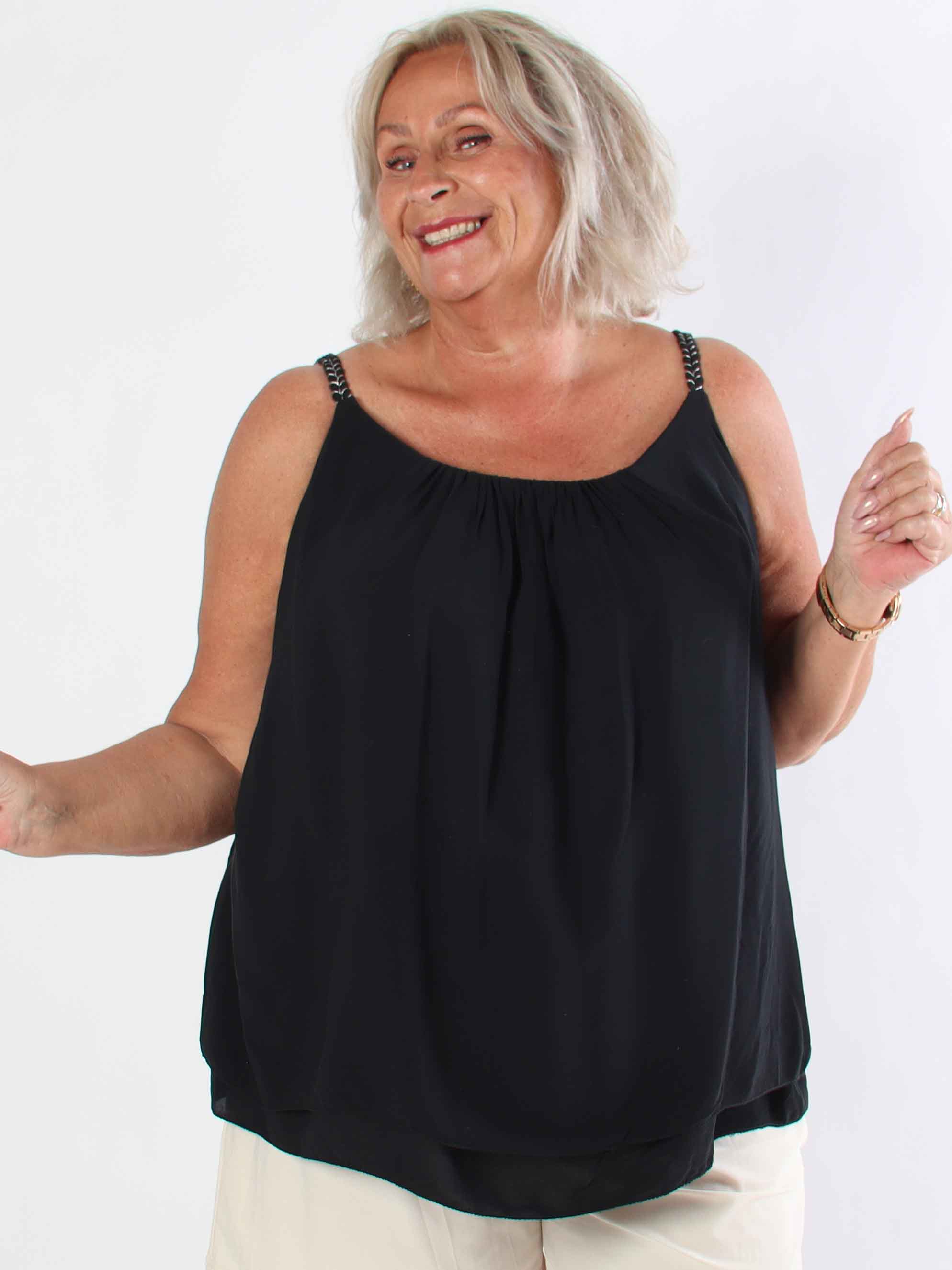 Chalkis Top - Plus size topp i mjuk viskos med flätade axelband