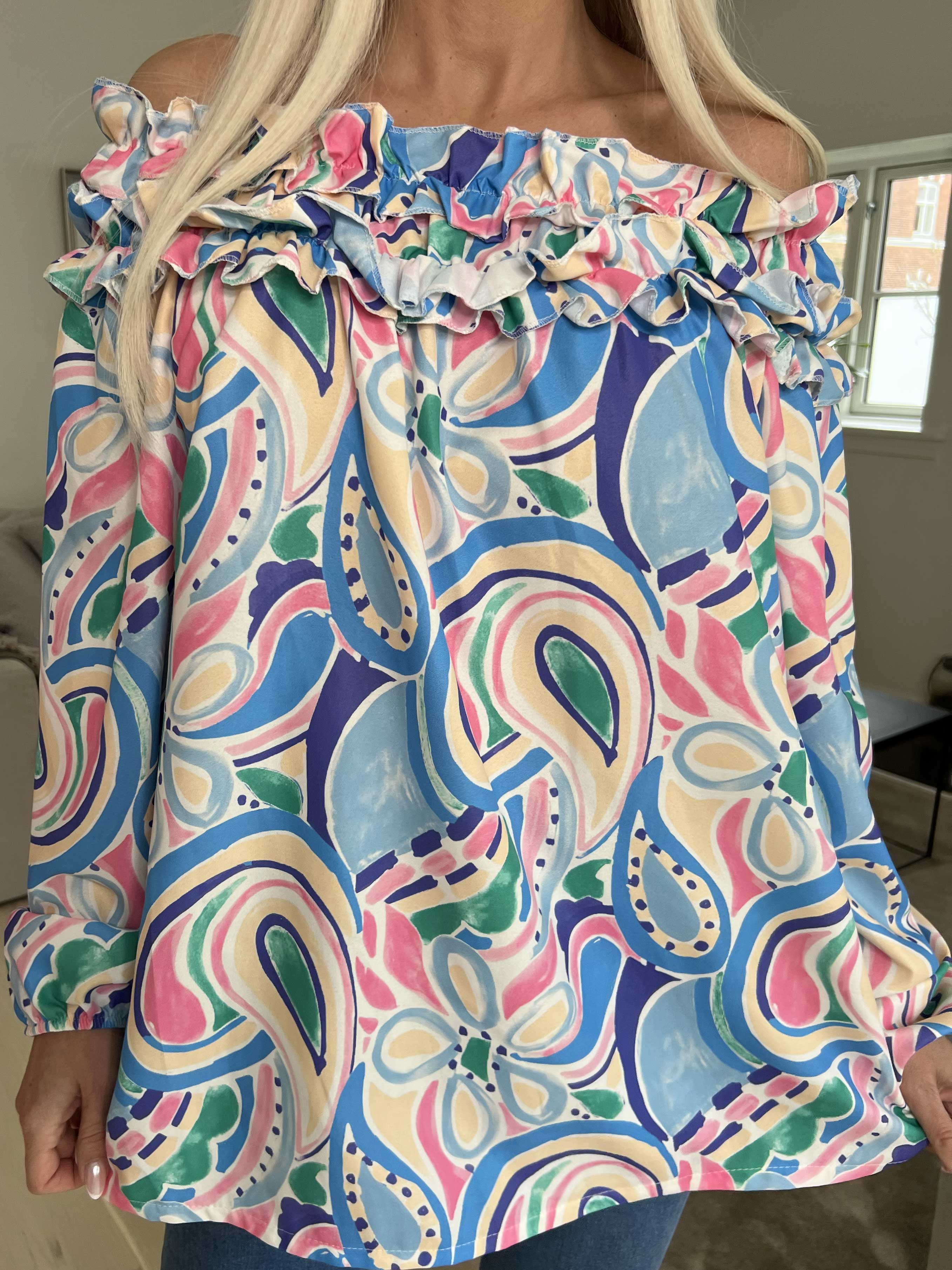 Chili Pattern - Långärmad mönstrad tunika med volanger