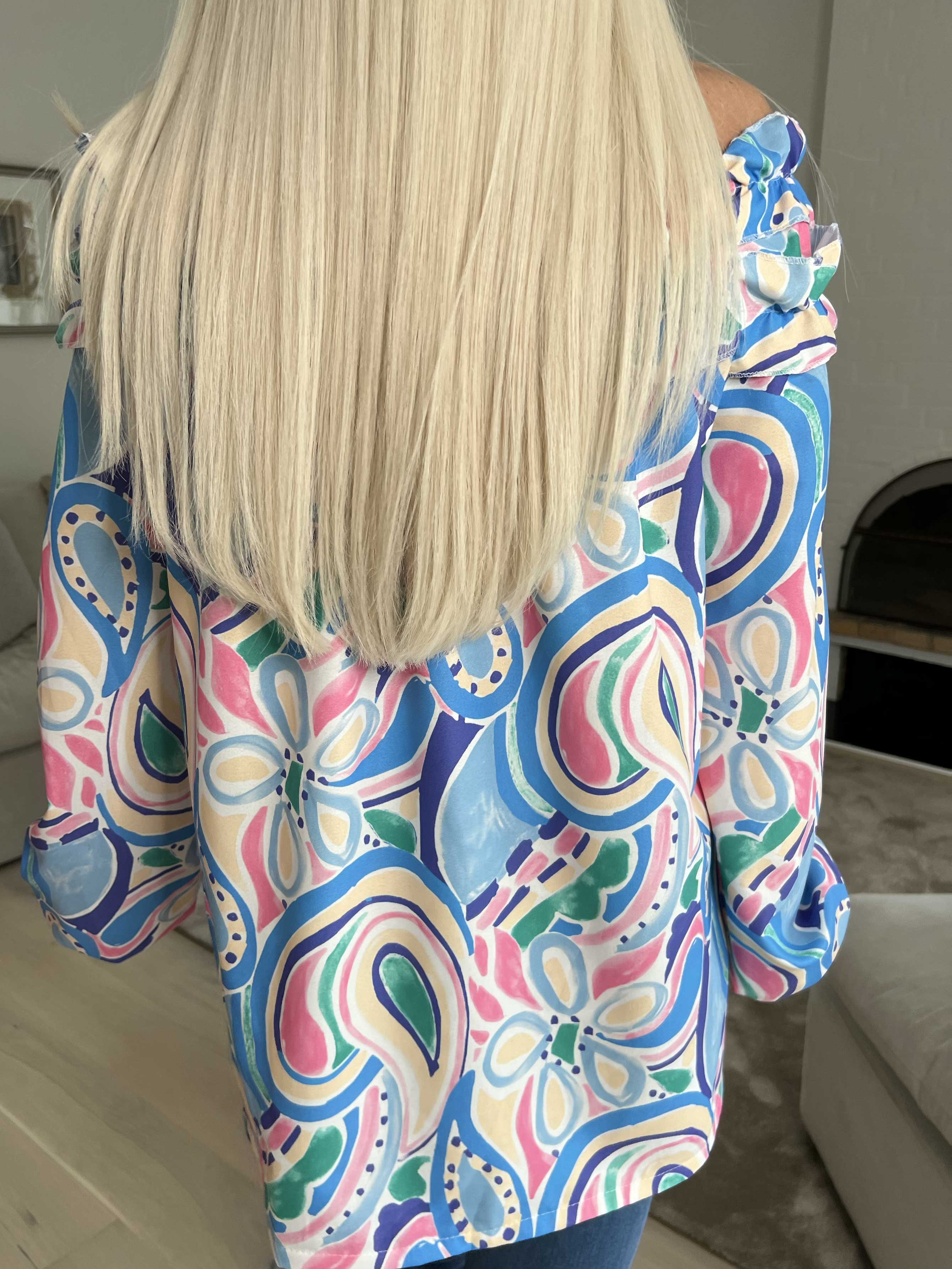 Chili Pattern - Långärmad mönstrad tunika med volanger