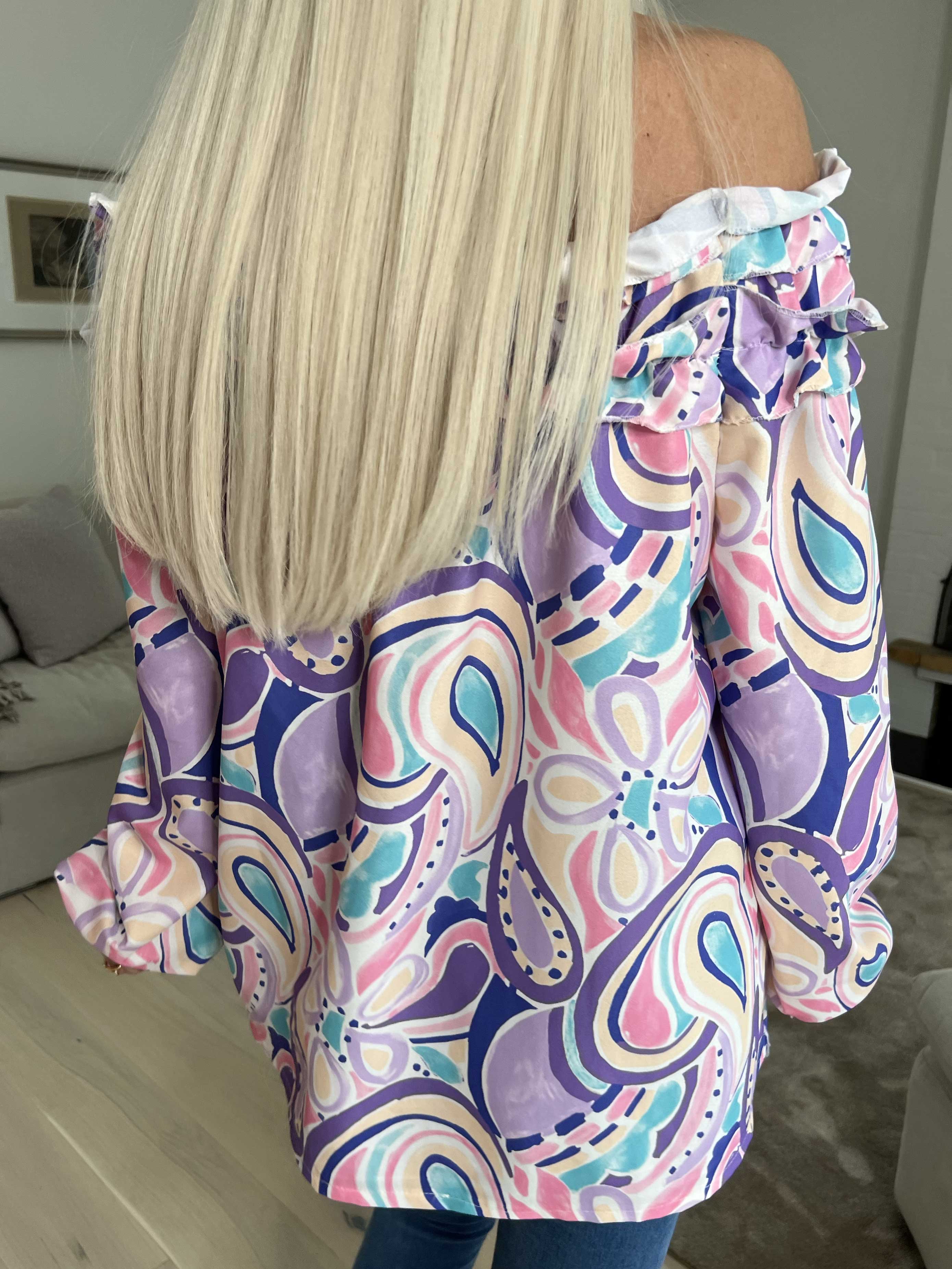 Chili Pattern - Långärmad mönstrad tunika med volanger