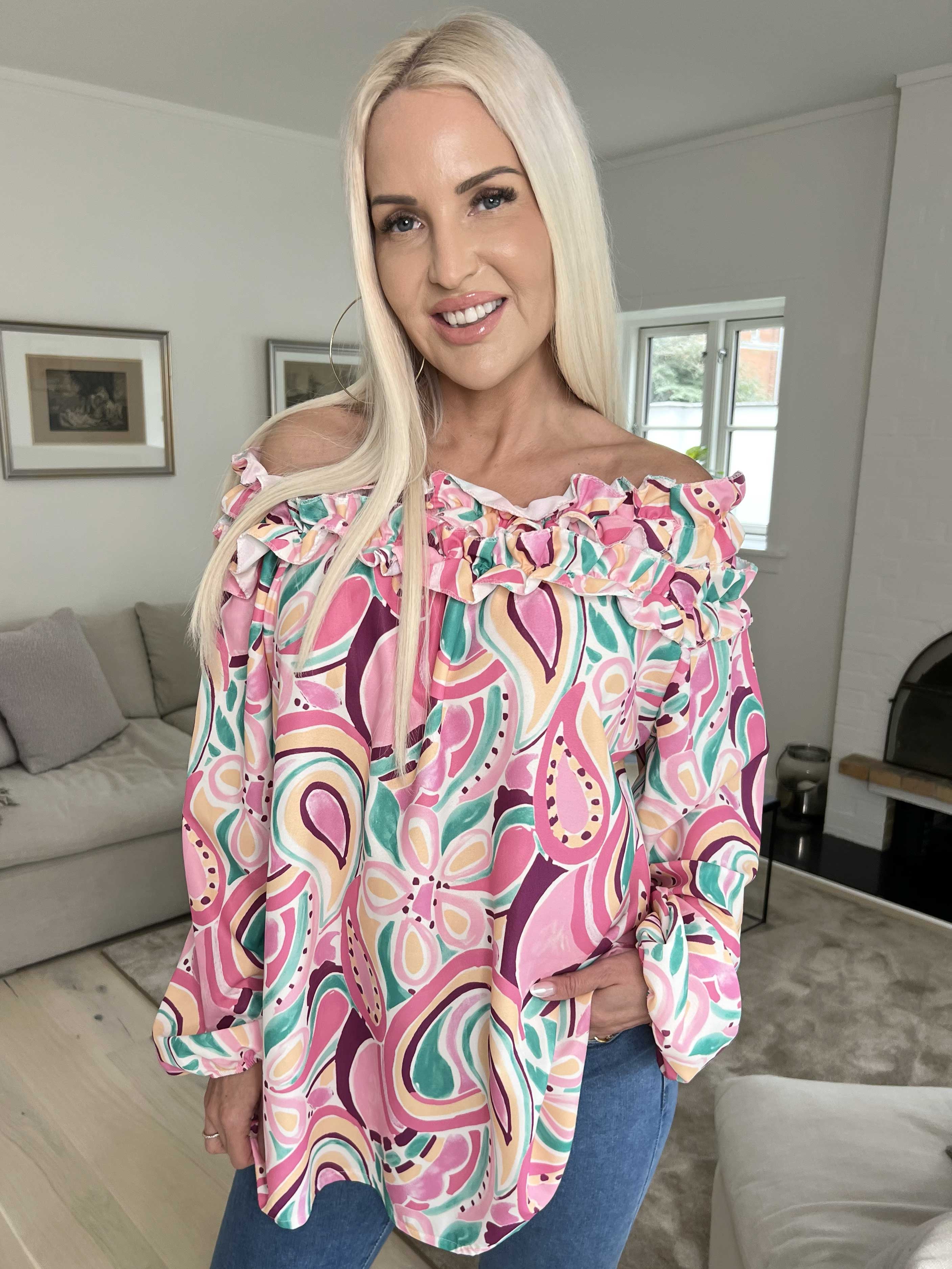 Chili Pattern - Långärmad mönstrad tunika med volanger